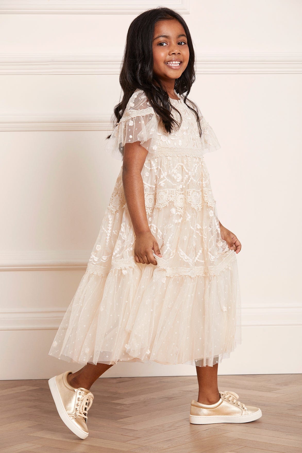 Needle & Thread Midsummer Lace Kids Dress sukienka kremowa haftowana