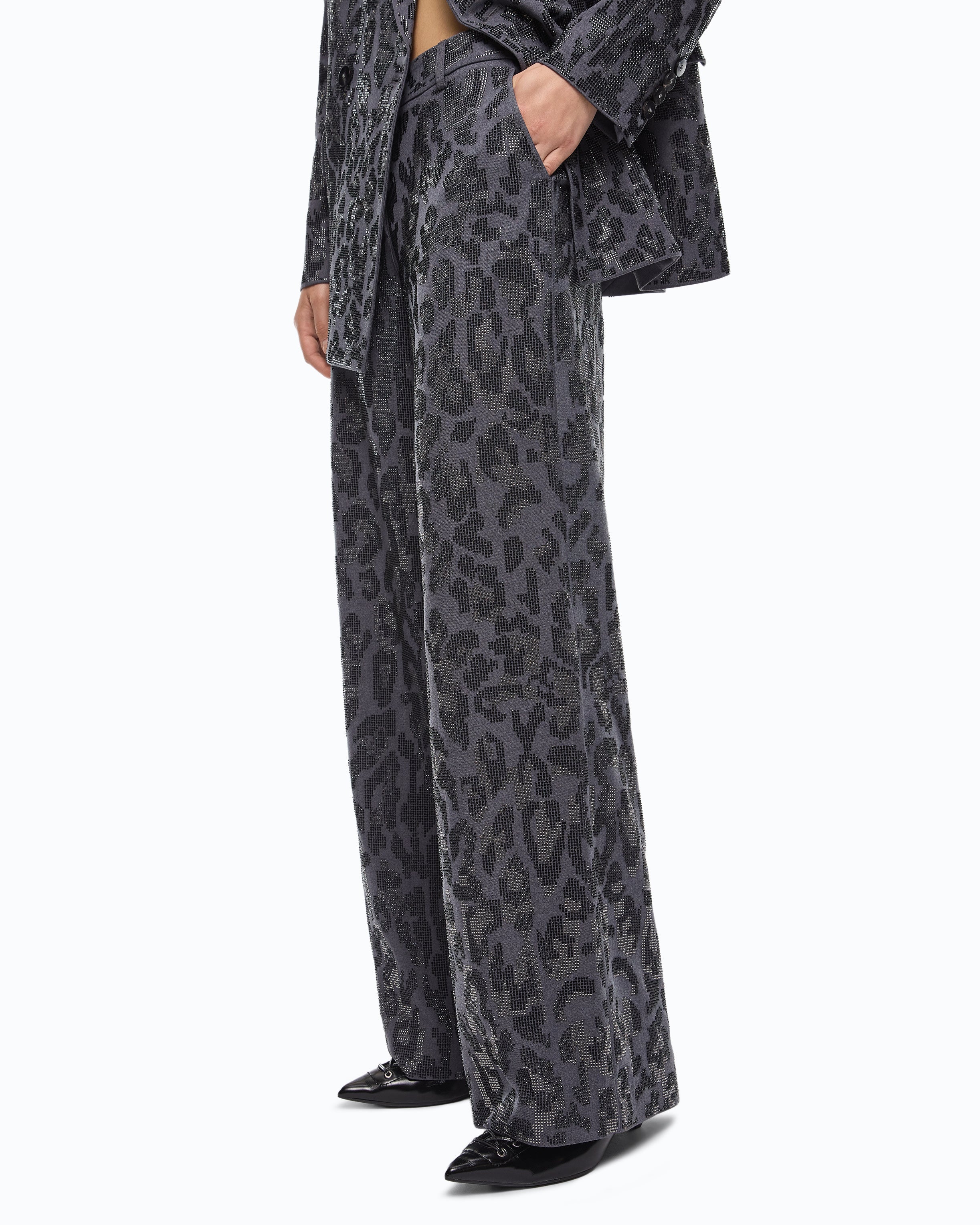 Pinko Jeep Pants spodnie wide leg szare maculato