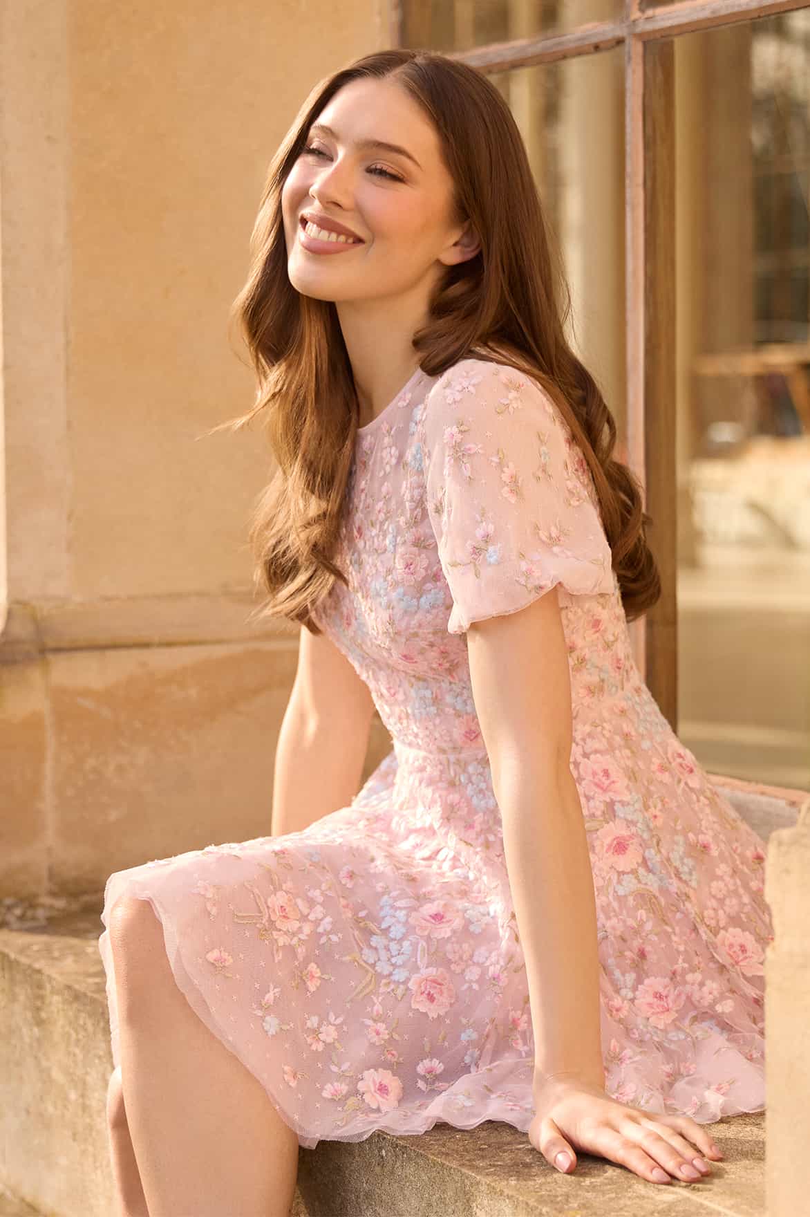 Needle & Thread Peony Bouquet Dress sukienka różowa mini haft