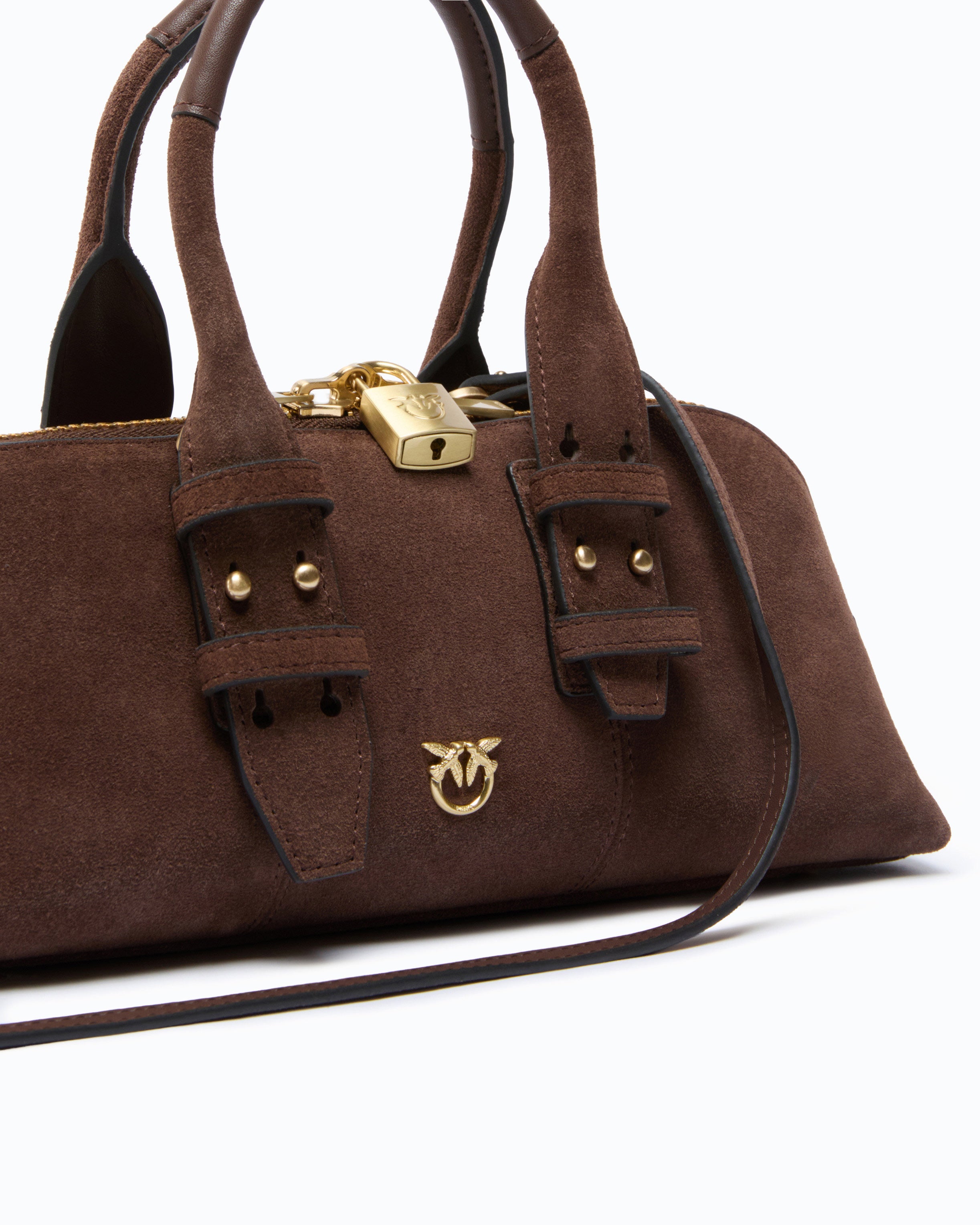 Pinko Escape Bag torebka bowling brązowa zamsz
