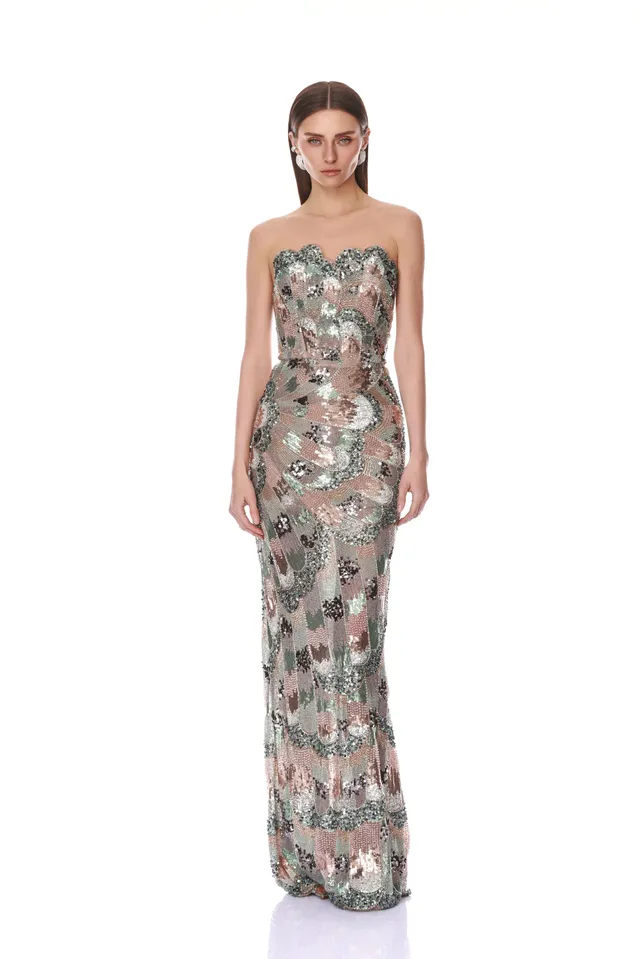 Bronx and Banco Strapless Embellished sukienka maxi niebieska
