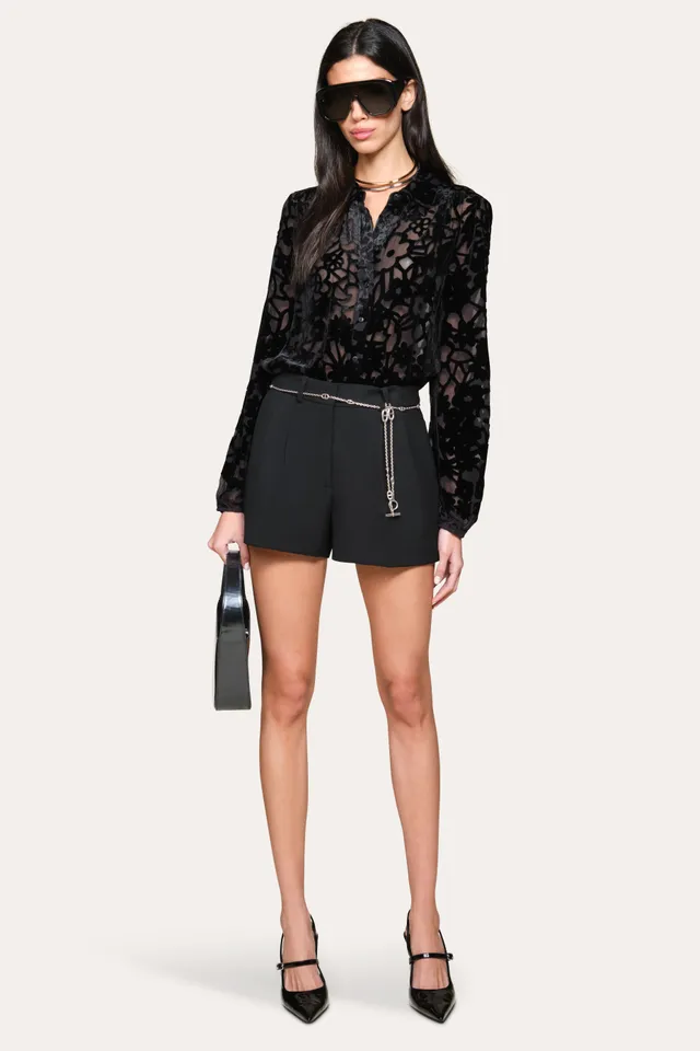 Elie Tahari Silk Devore Blouse bluzka czarna ażurowa