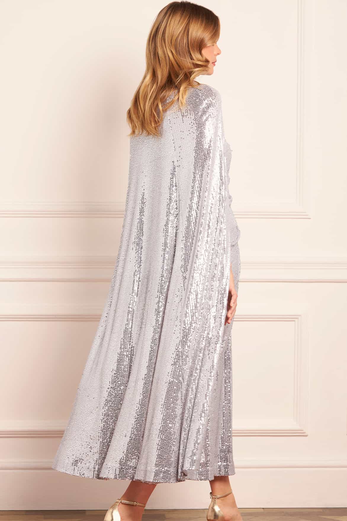 Needle & Thread Amora Long Cape peleryna szara cekinowa
