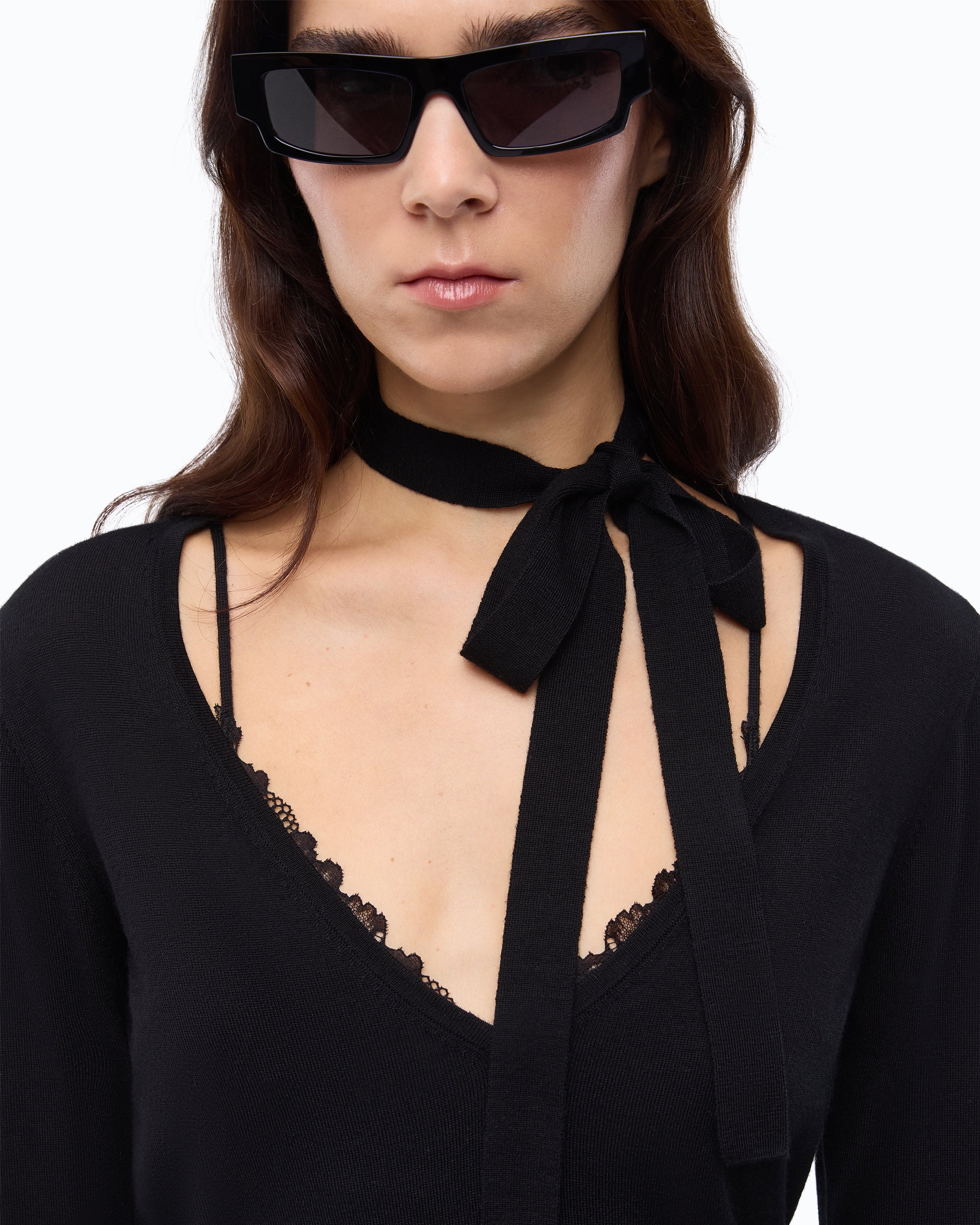 Pinko Soffio Sweater sweter czarny wełniany z koronką