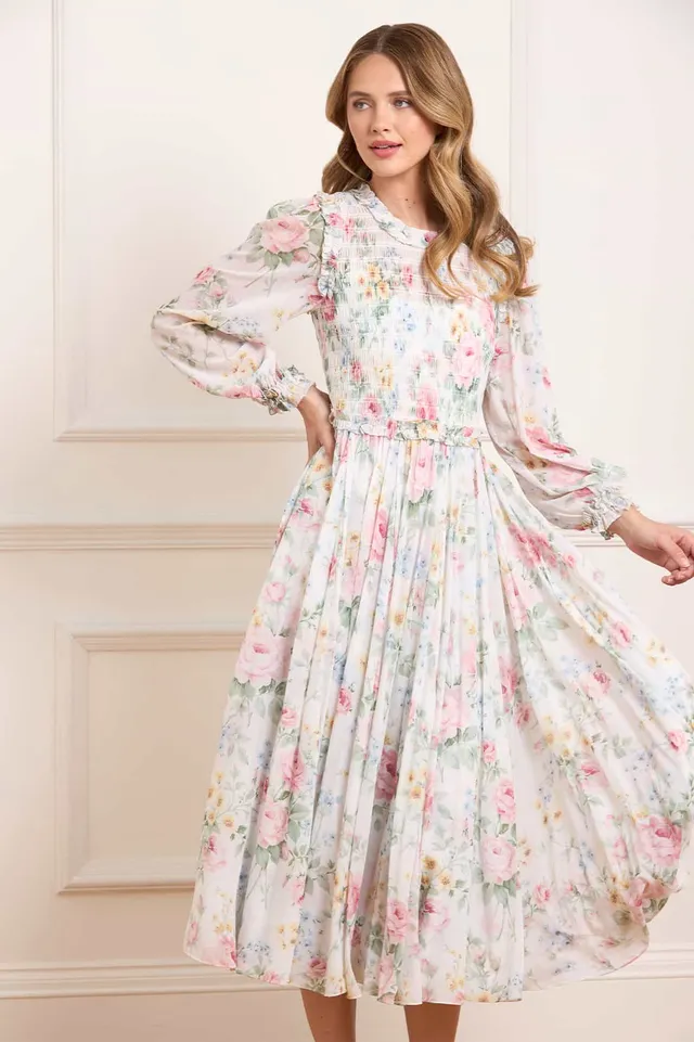Needle & Thread Pompadour Garden Chiffon Smocked sukienka multi