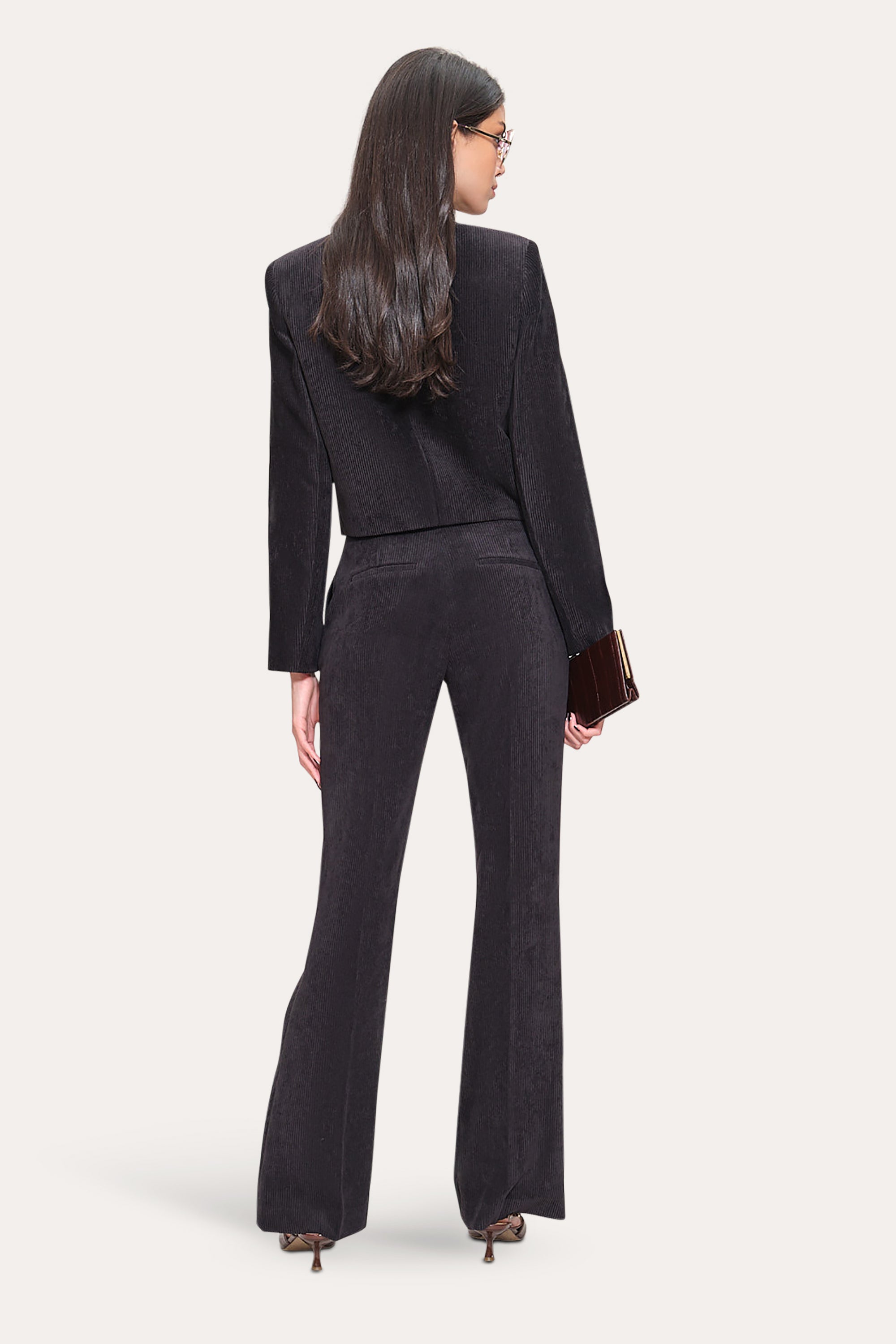 Elie Tahari E904M105 żakiet sztruks czarny cropped