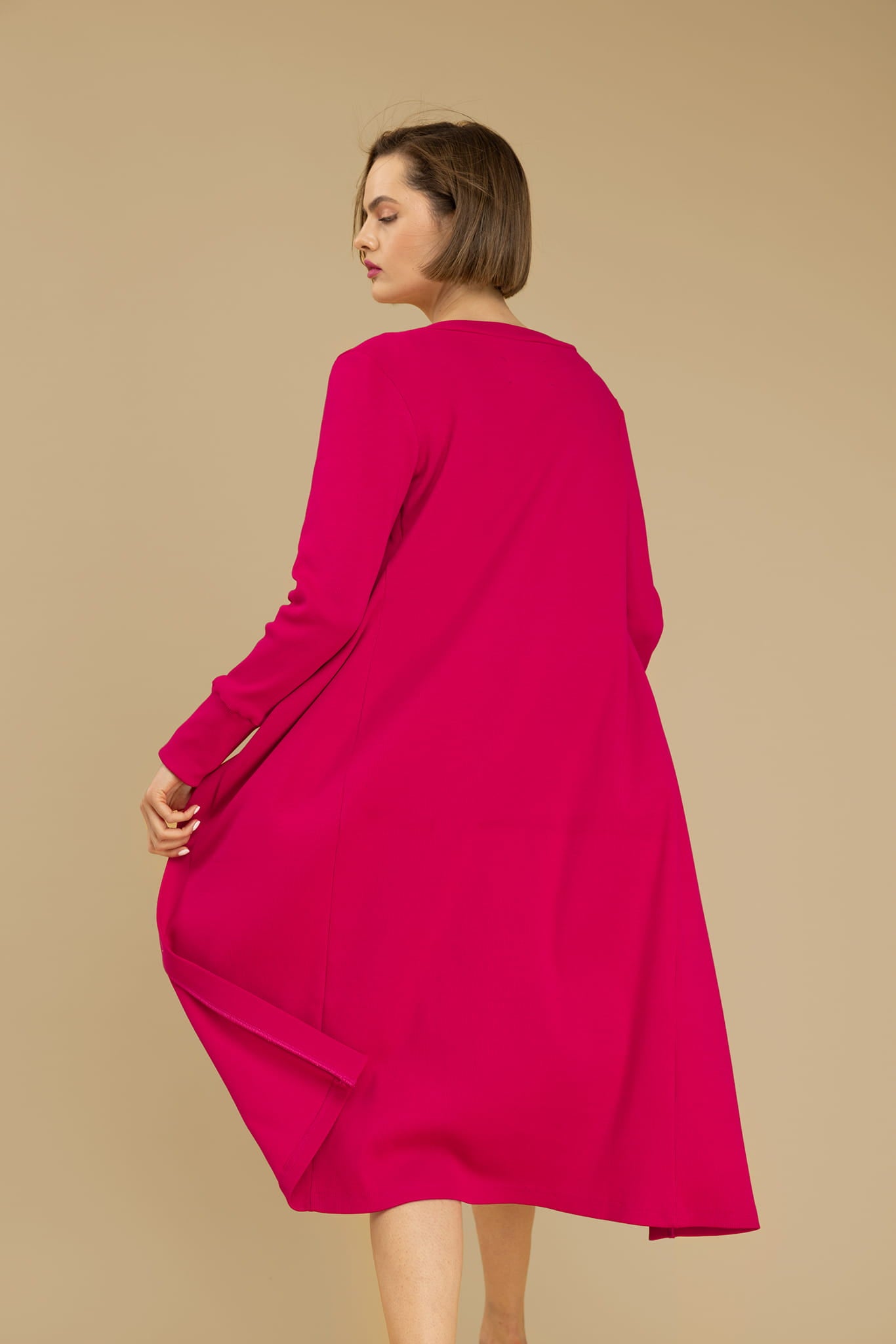 Nudyess Iris kardigan długi Magenta prążkowany