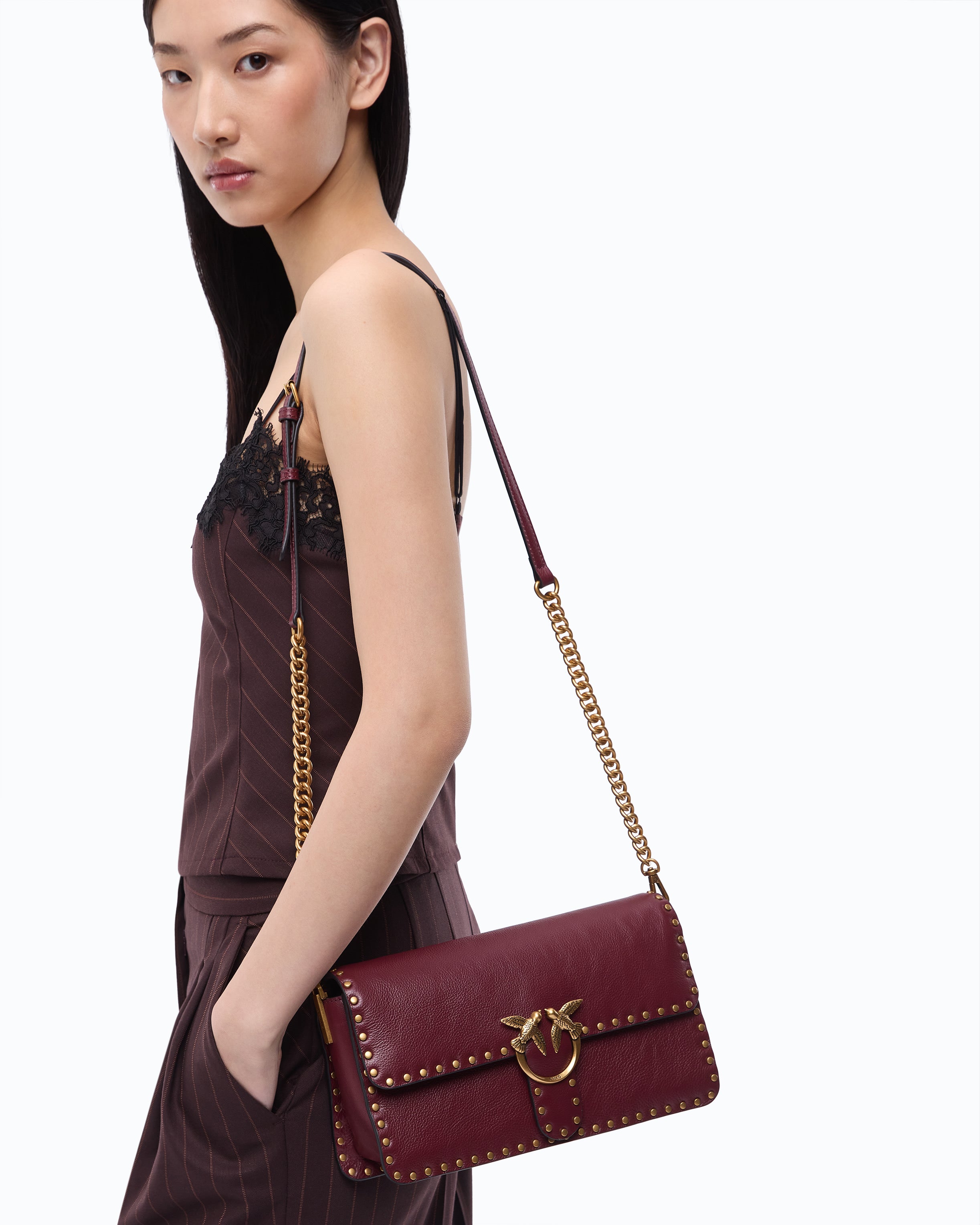 Pinko Love One Slouchy torebka brązowa ćwieki