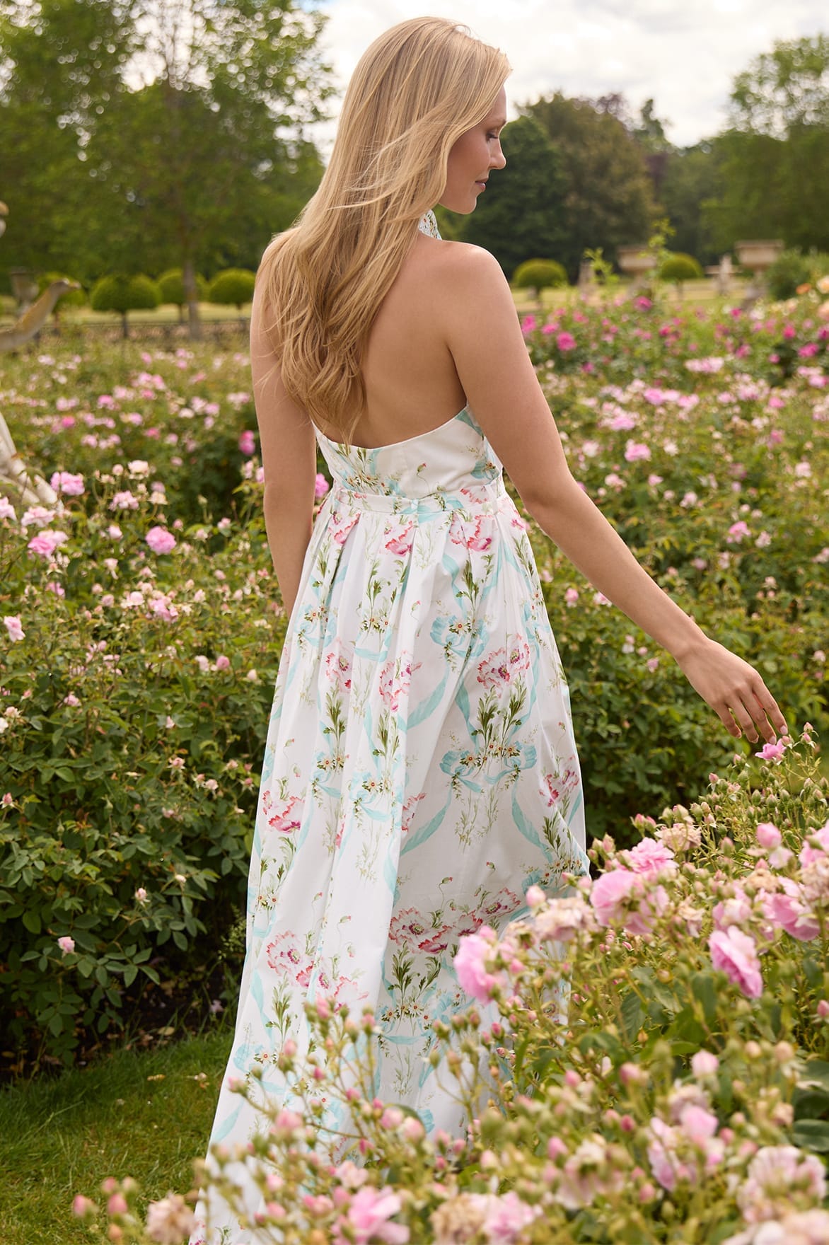 Needle & Thread Floral Ribbon Halter sukienka White bawełna