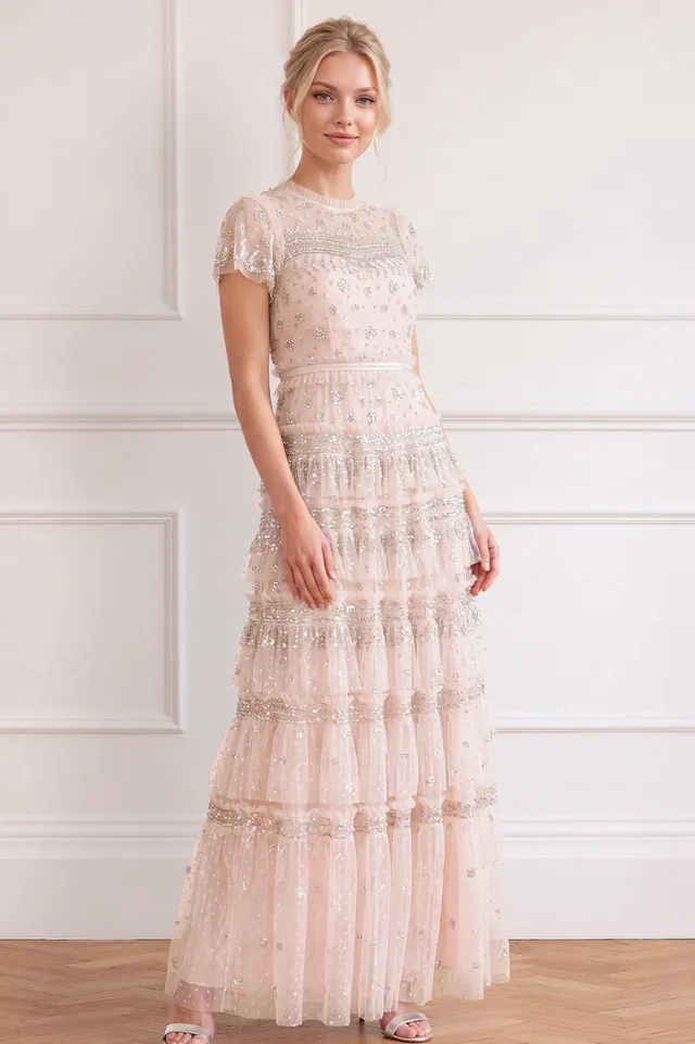 Needle & Thread Andromeda Gown sukienka różowa cekinowa