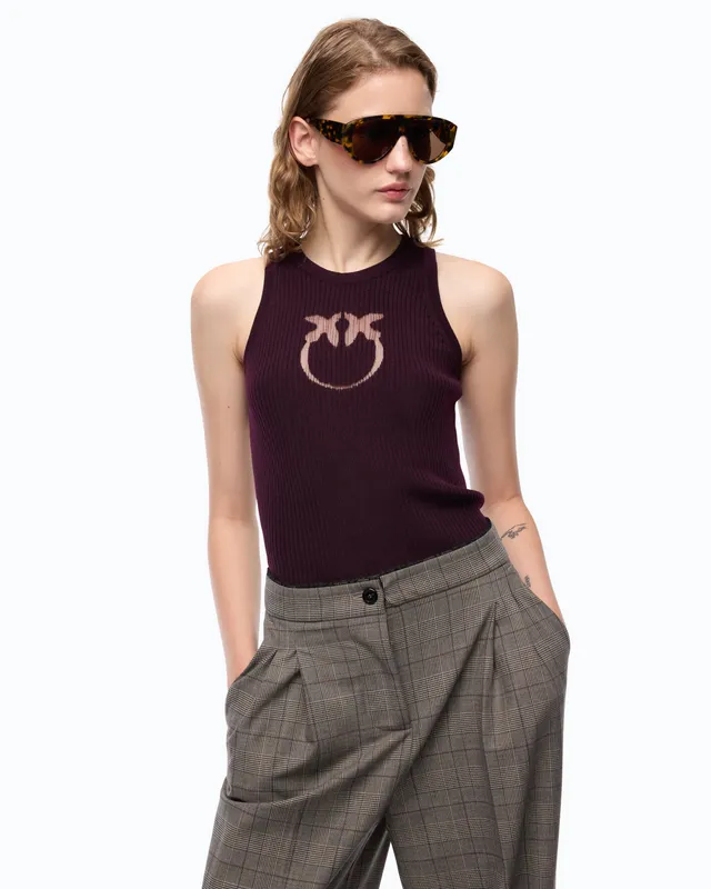 Pinko Newcastle Tank Top top fioletowy wełna
