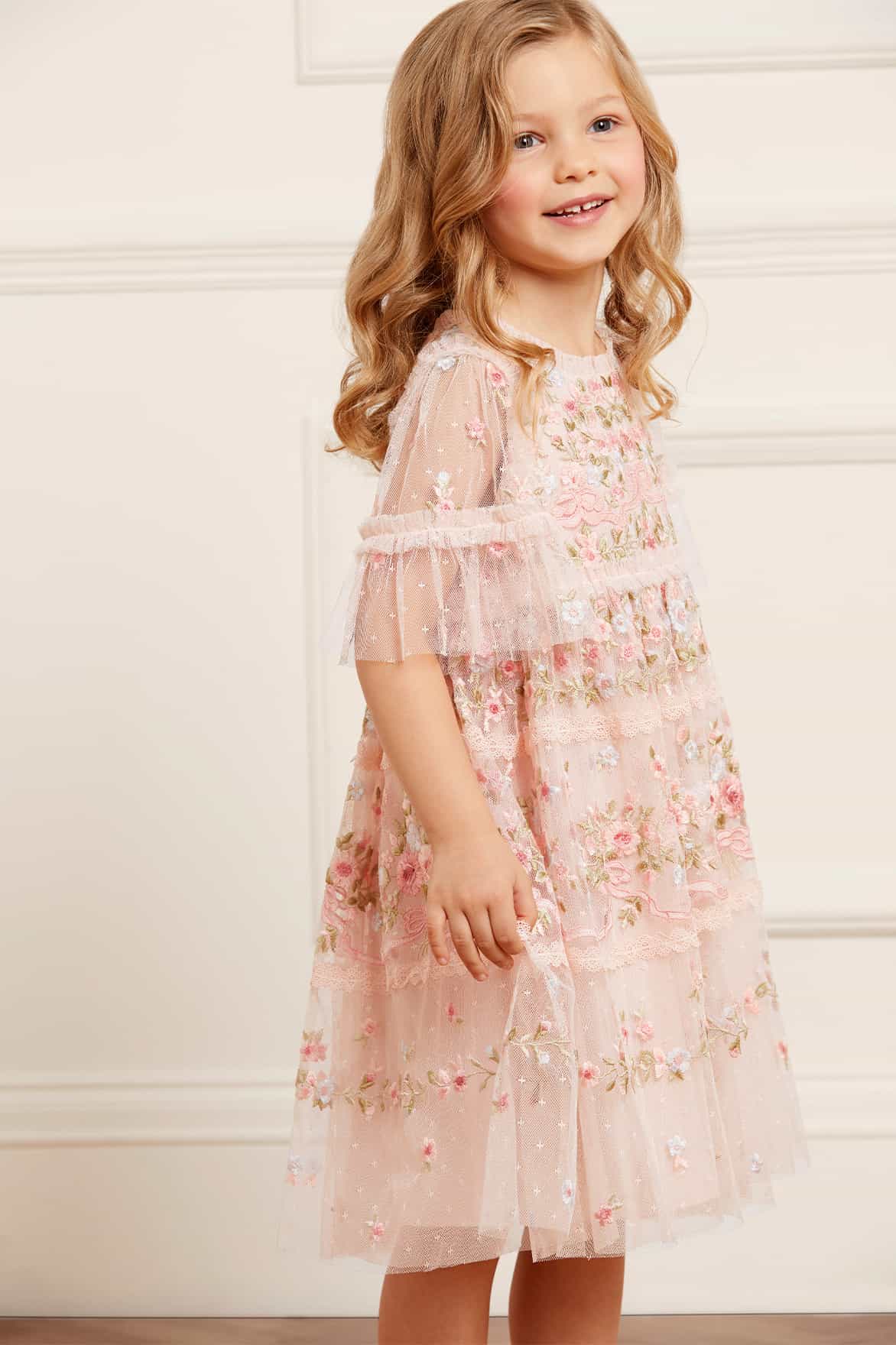 Needle & Thread Ribbon Bouquet Kids sukienka Pink haftowana