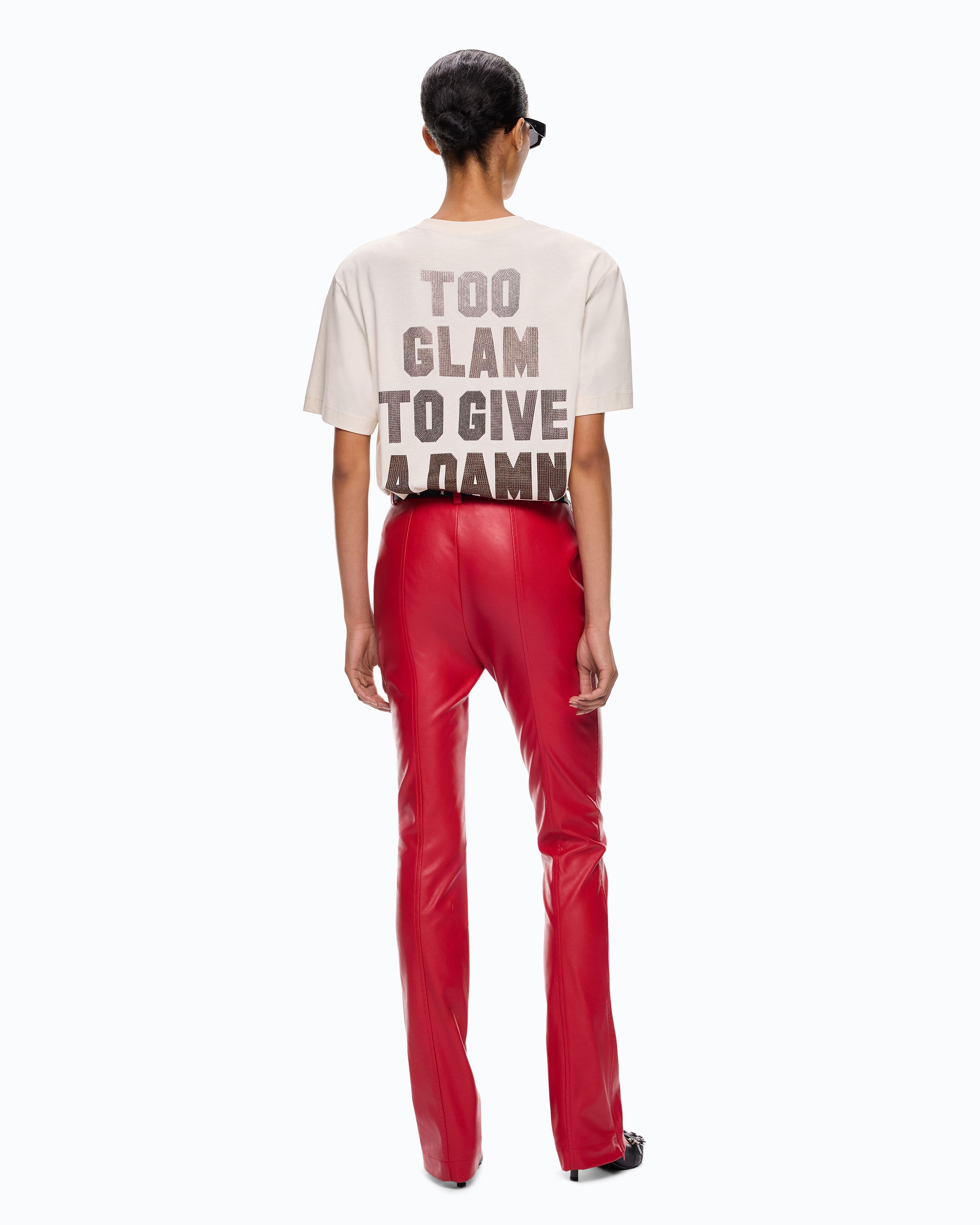 Pinko Strepitoso Too Glam T-shirt beżowy z kryształkami