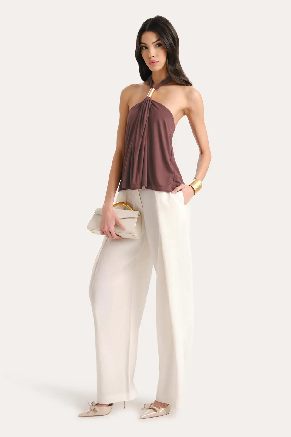Elie Tahari Lila Halterneck Top bluzka Vintage Rouge