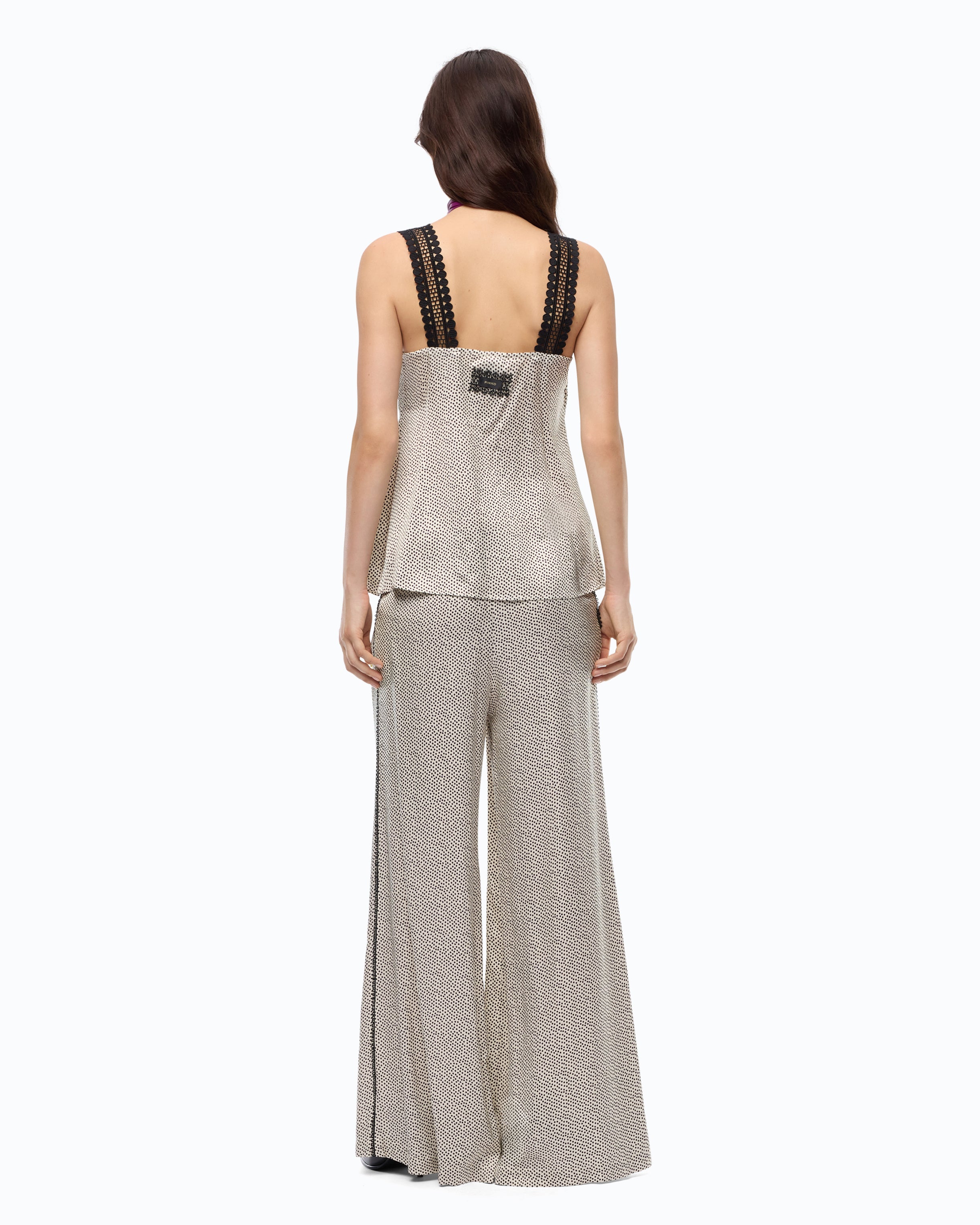 Pinko Tuberosa top satynowy w kropki z koronką