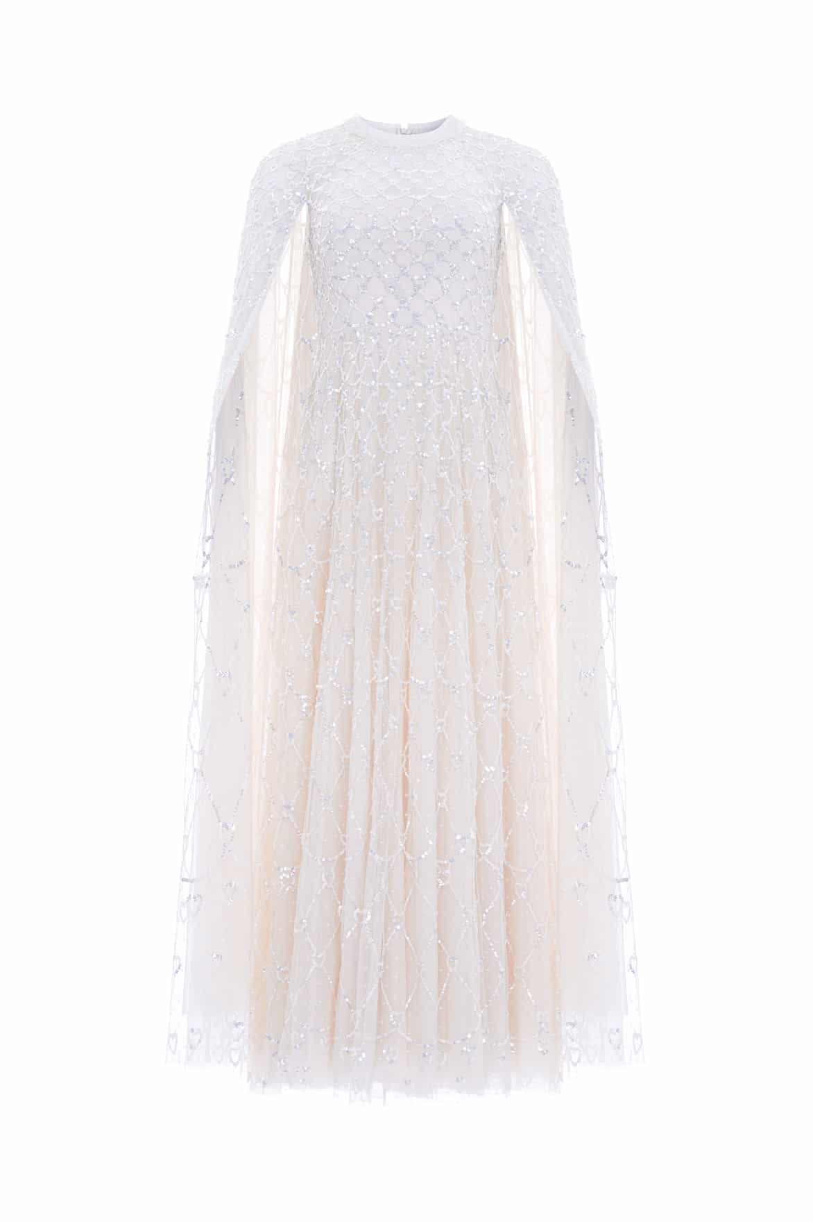 Needle & Thread Heart Lattice Ankle Gown sukienka wieczorowa kremowa cekinowa