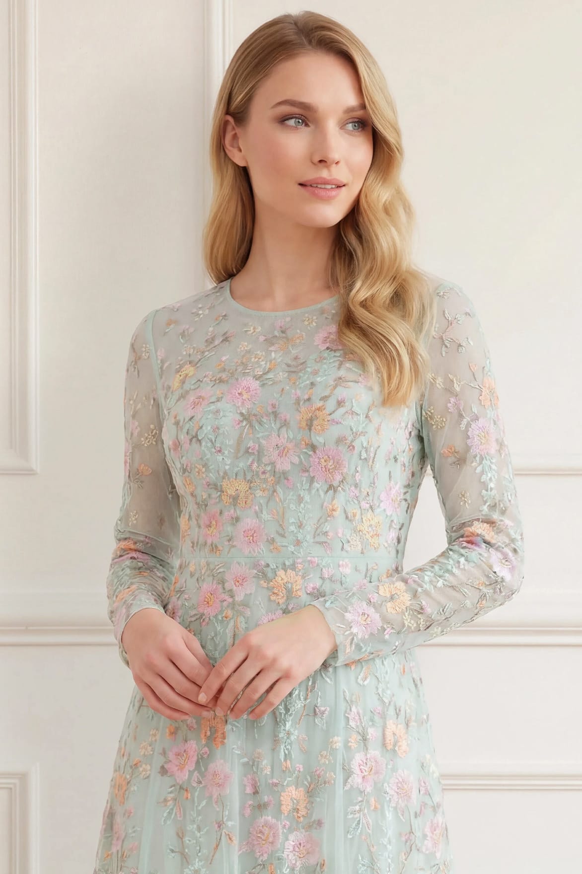 Needle & Thread Garden Rose Ankle Gown sukienka zielona haft
