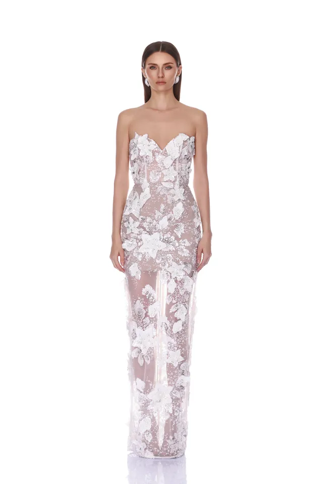 Bronx and Banco Dahlia Bridal sukienka wieczorowa biała maxi