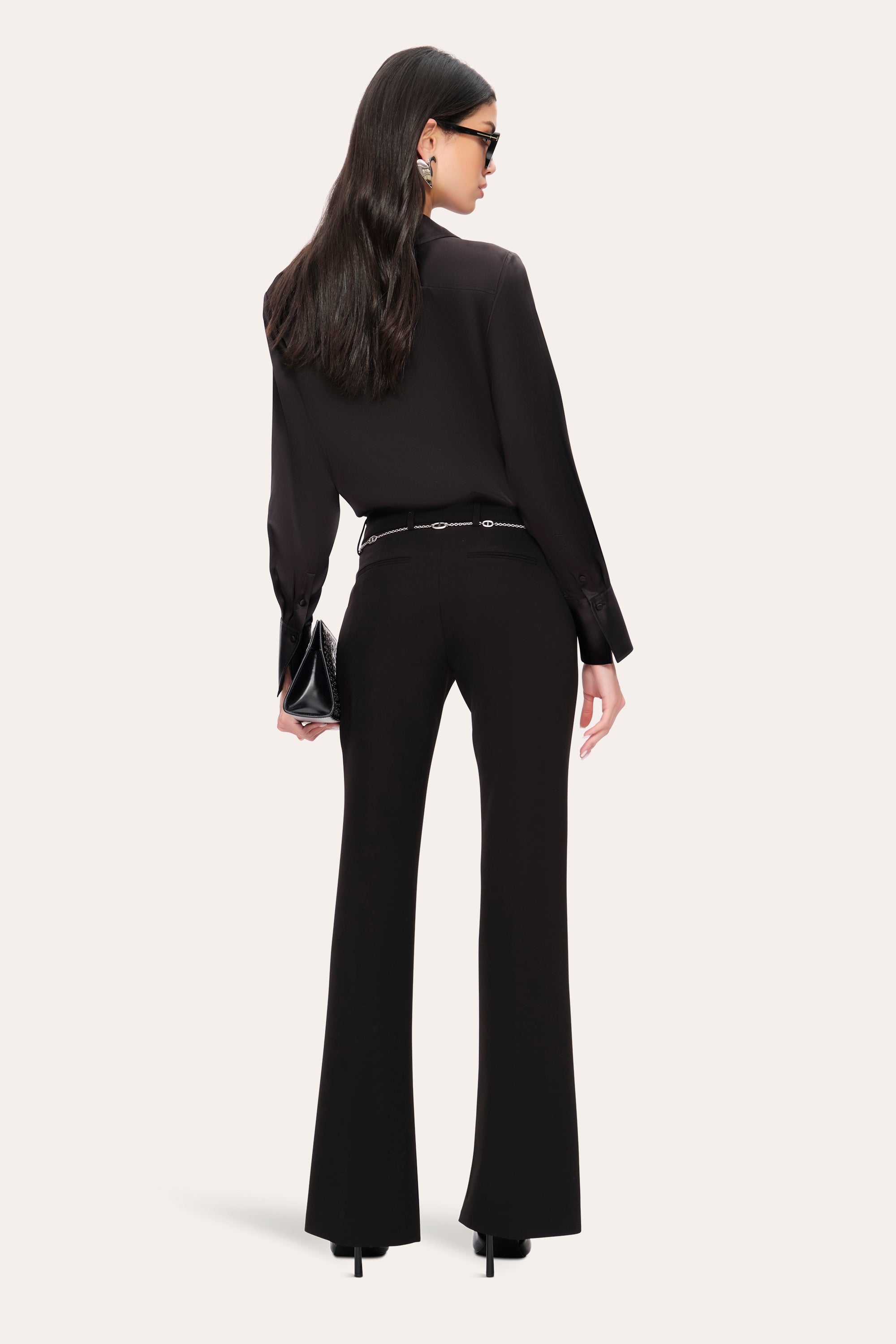Elie Tahari Slit Flare E9061214 spodnie czarne krepa
