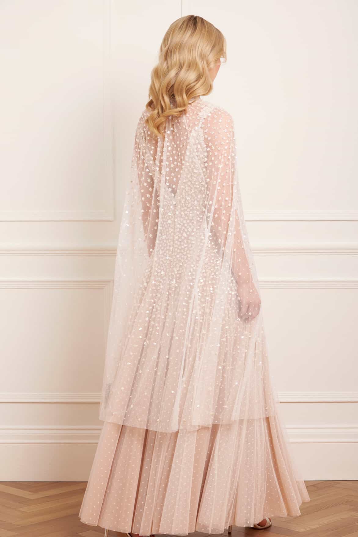 Needle & Thread Sequin Cascade Midaxi Open Cape kremowa