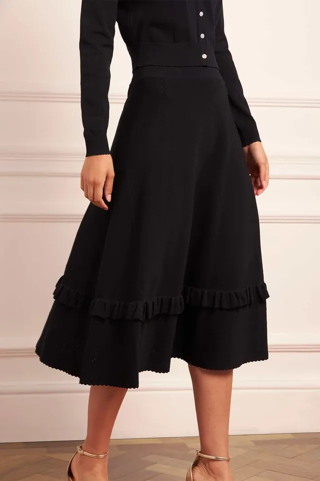 Needle & Thread Pointelle Trim Knit Skirt spódnica czarna