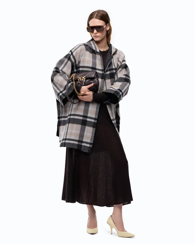 Pinko Musa Cape peleryna wełniana w kratę oversize