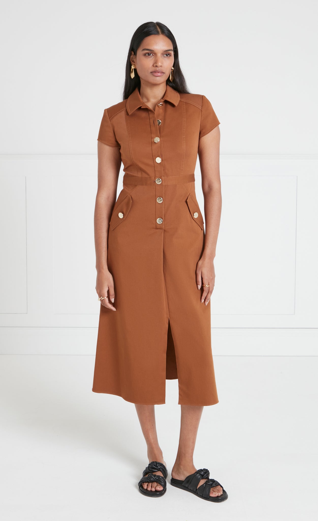 Temperley London Castell sukienka midi brązowa koszulowa