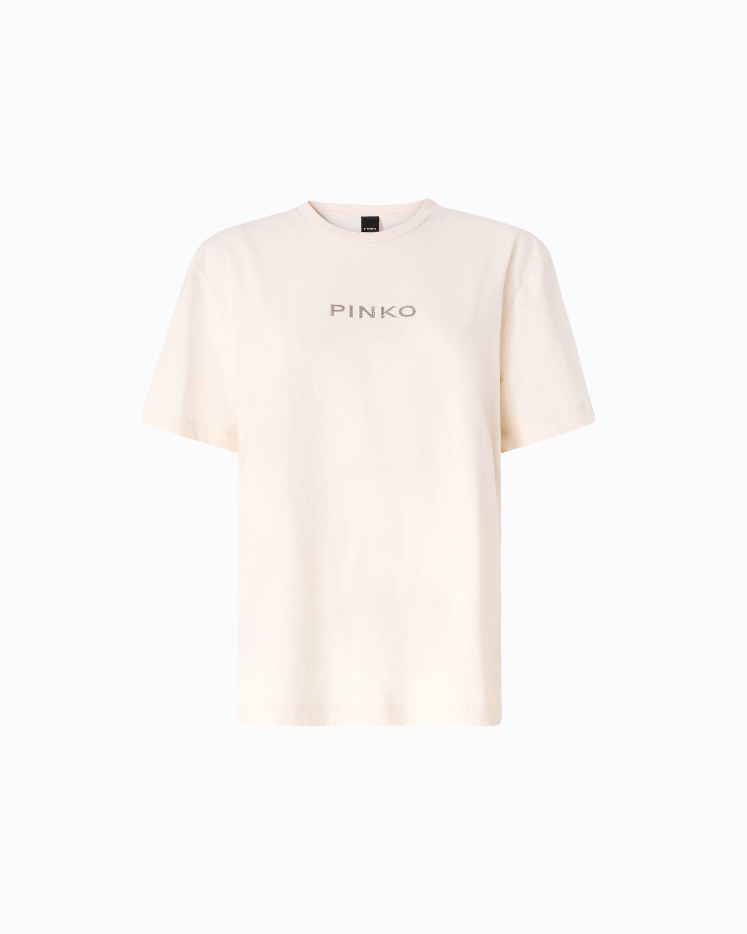 Pinko Strepitoso Too Glam T-shirt beżowy z kryształkami