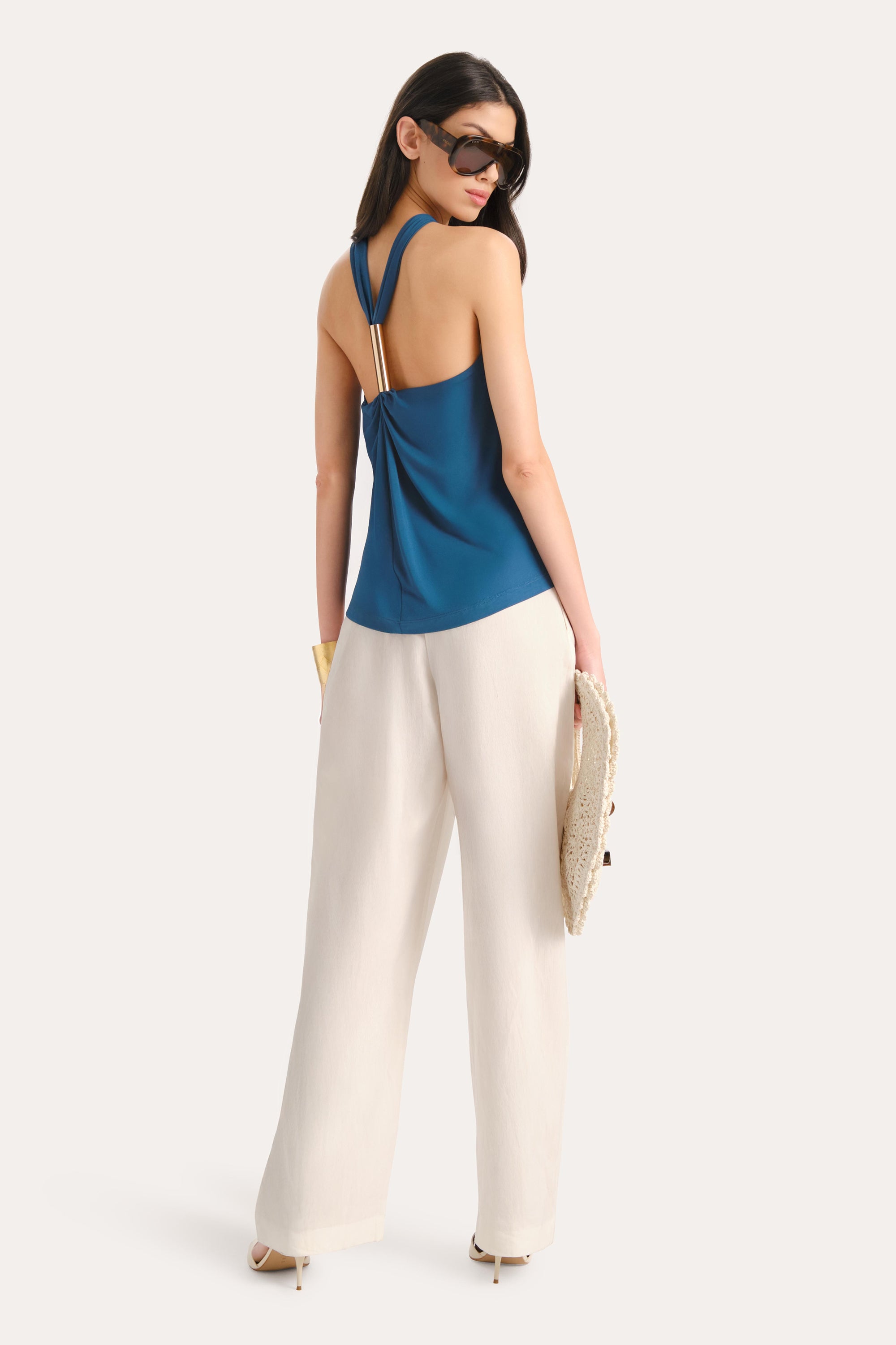Elie Tahari Lila Halterneck top Teal Eclipse wiskozowy
