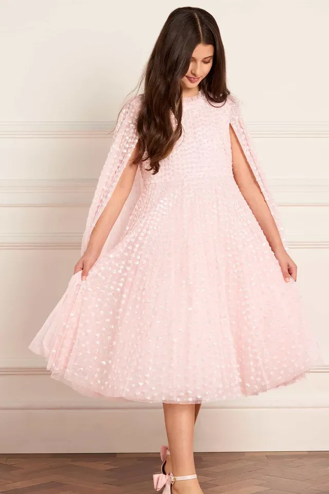 Needle & Thread Raindrop Cape Kids Dress sukienka róż cekiny