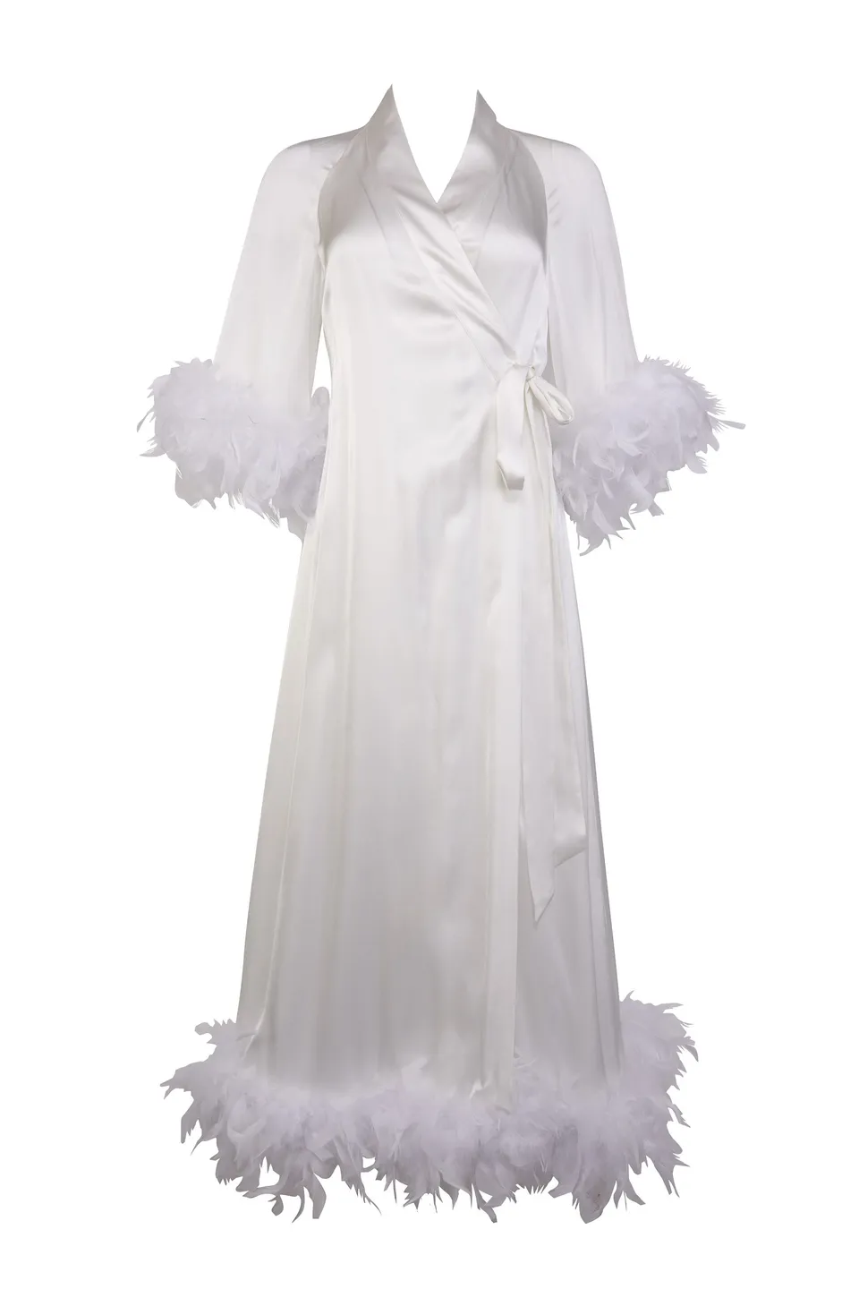 Temperley London Hebe Ostrich Feather Robe szlafrok ecru pióra
