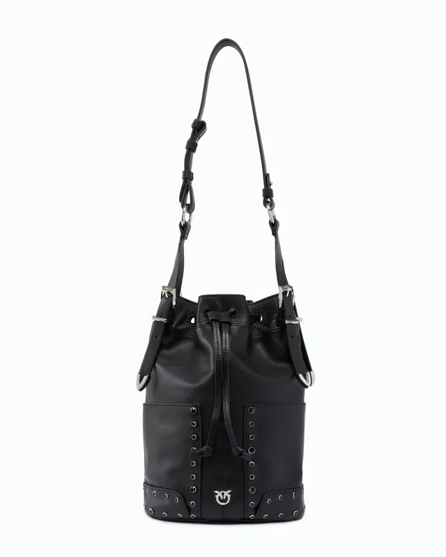 Pinko Bucket Mini Patch torebka czarna skóra