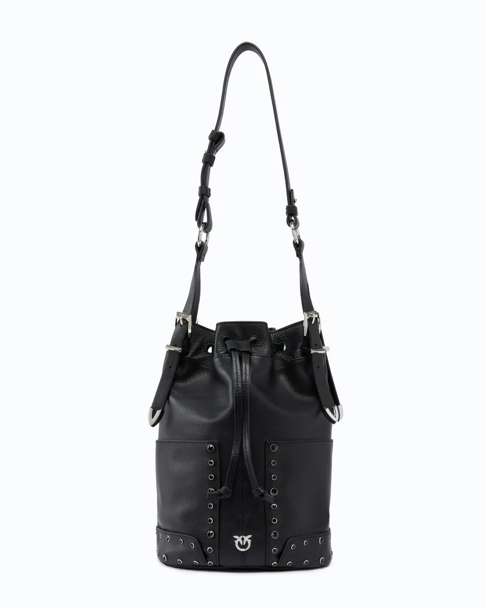 Pinko Bucket Mini Patch torebka czarna skóra