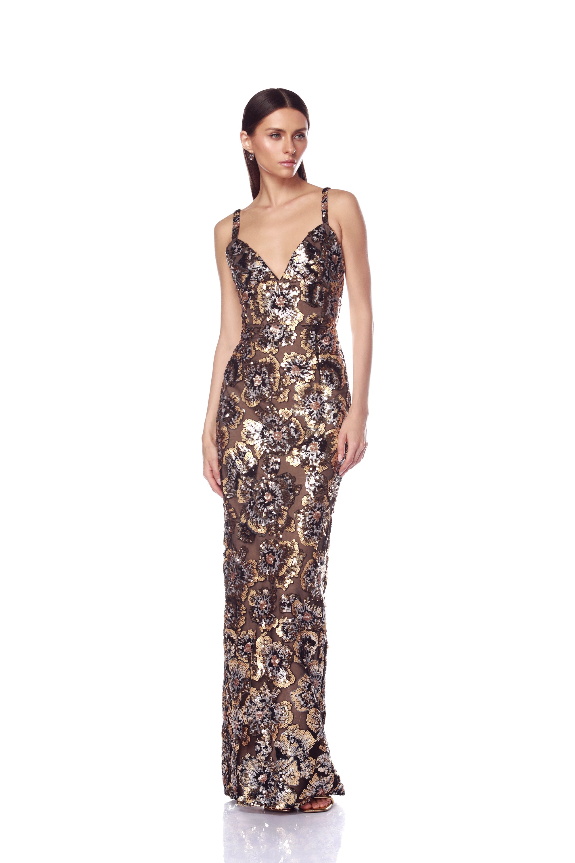 Bronx and Banco Allegra Gold Multi sukienka maxi cekinowa