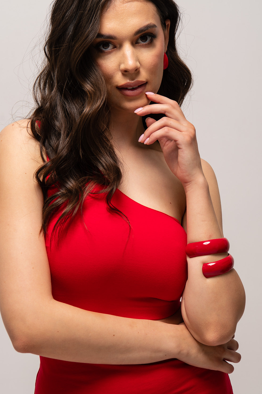 Nudyess Hawaii top red jedno ramię bawełna