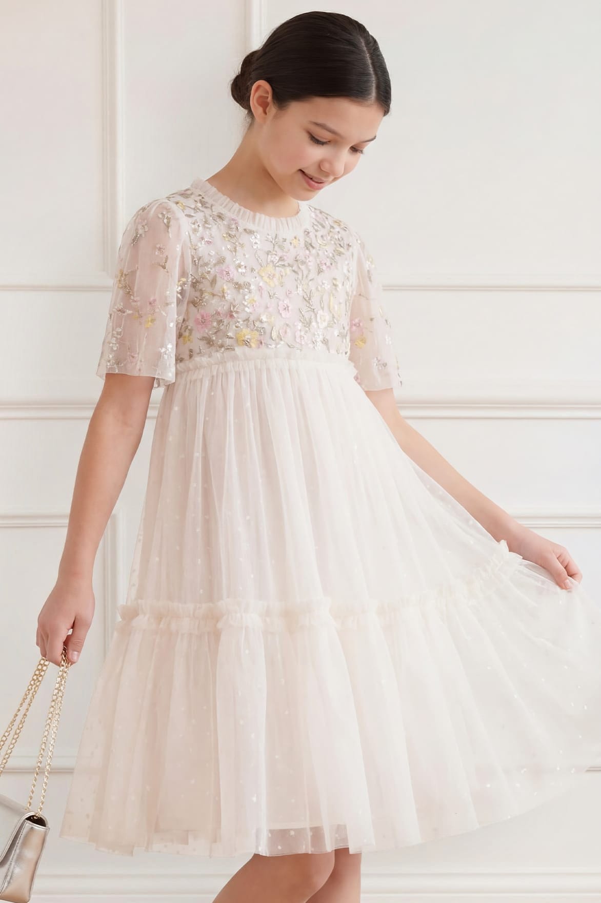Needle & Thread Garden Rose Bodice Kids Dress sukienka kremowa