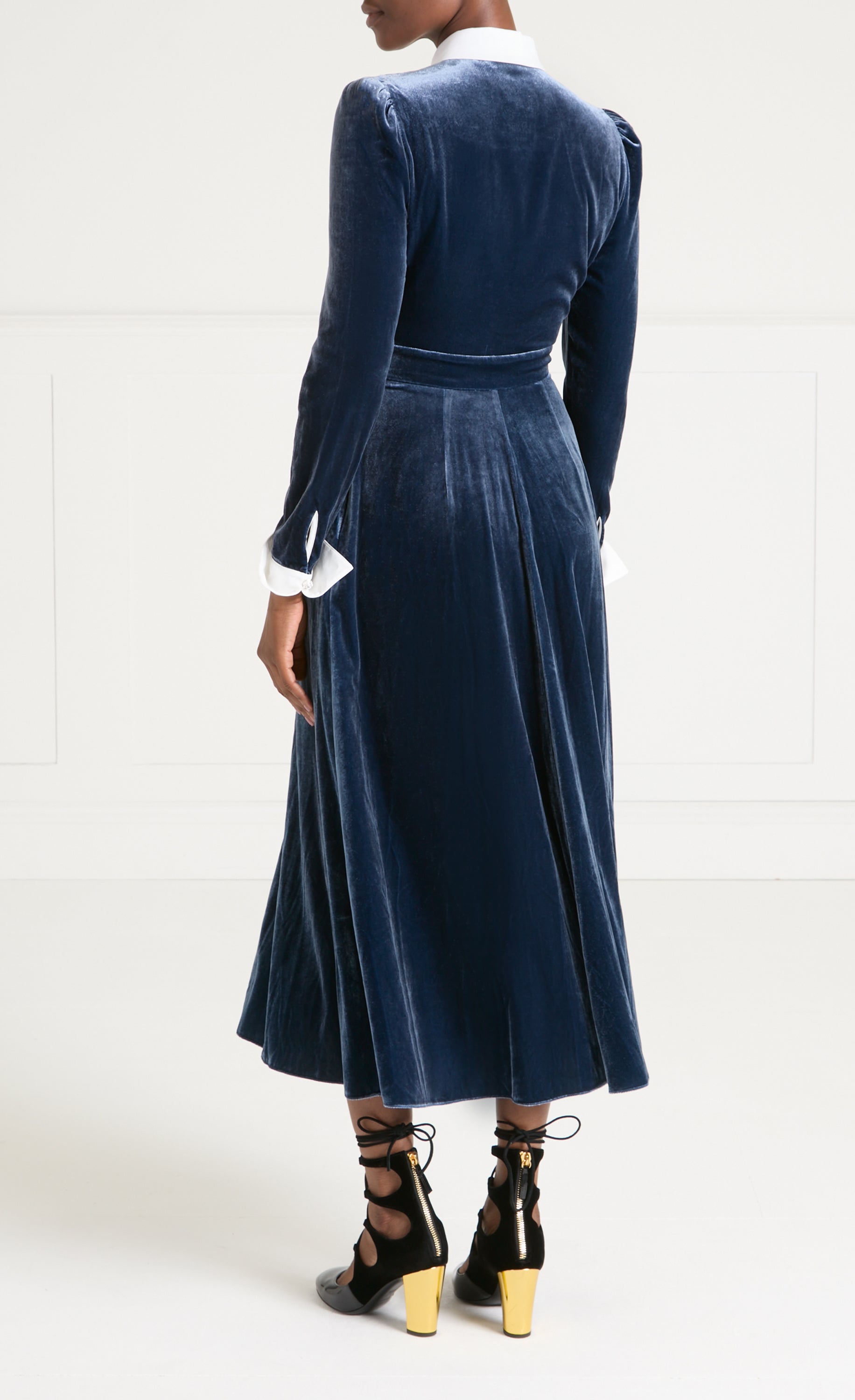 Temperley London Pompidou sukienka Slate Blue midi aksamit