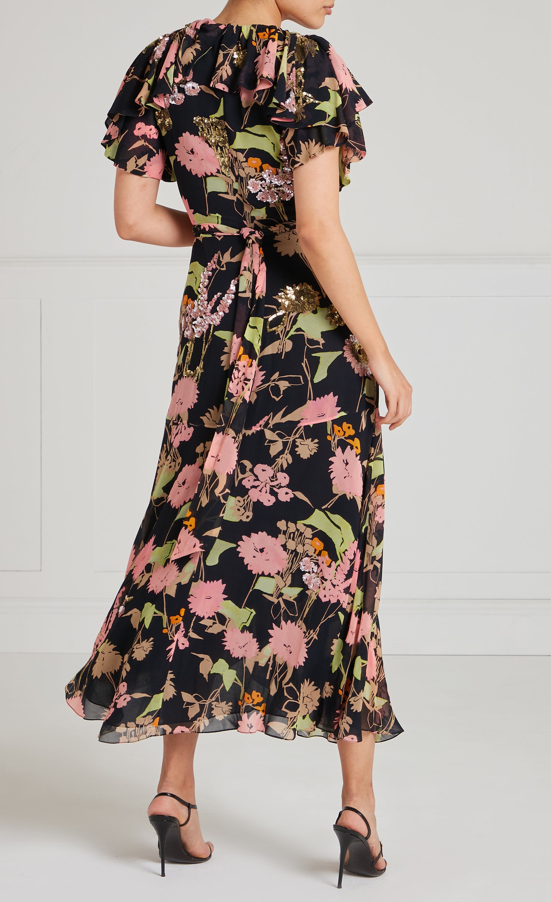 Temperley London Maisie sukienka kopertowa Black Mix cekiny