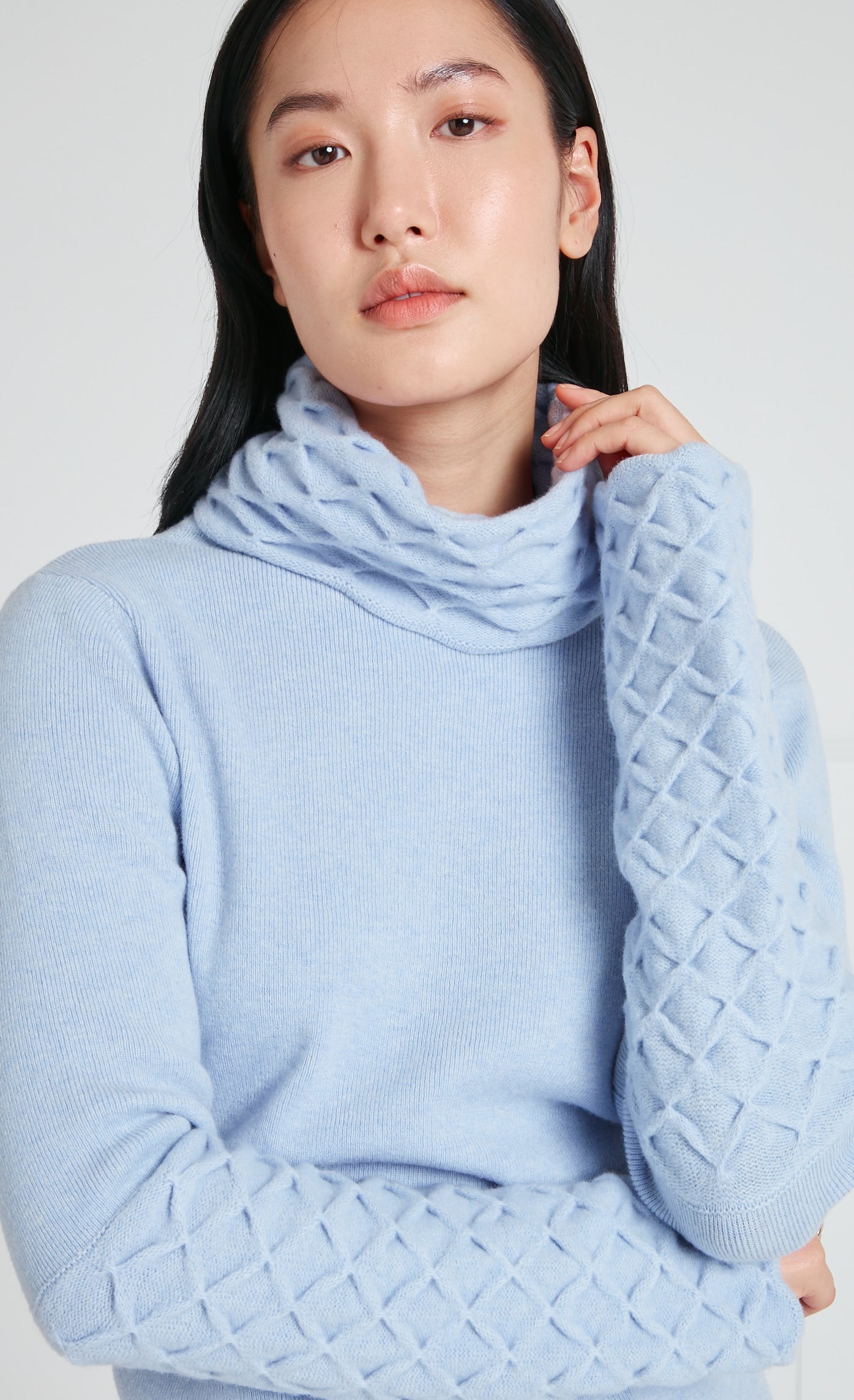 Temperley London Honeycomb Knit Jumper sweter Powder Blue wełna