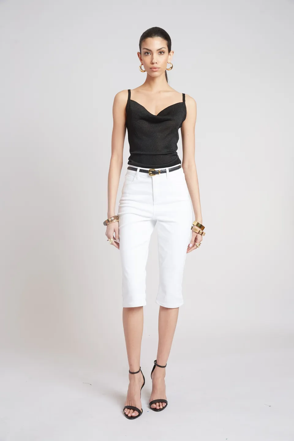 Elie Tahari Metallic Knit Cami top czarny metaliczny