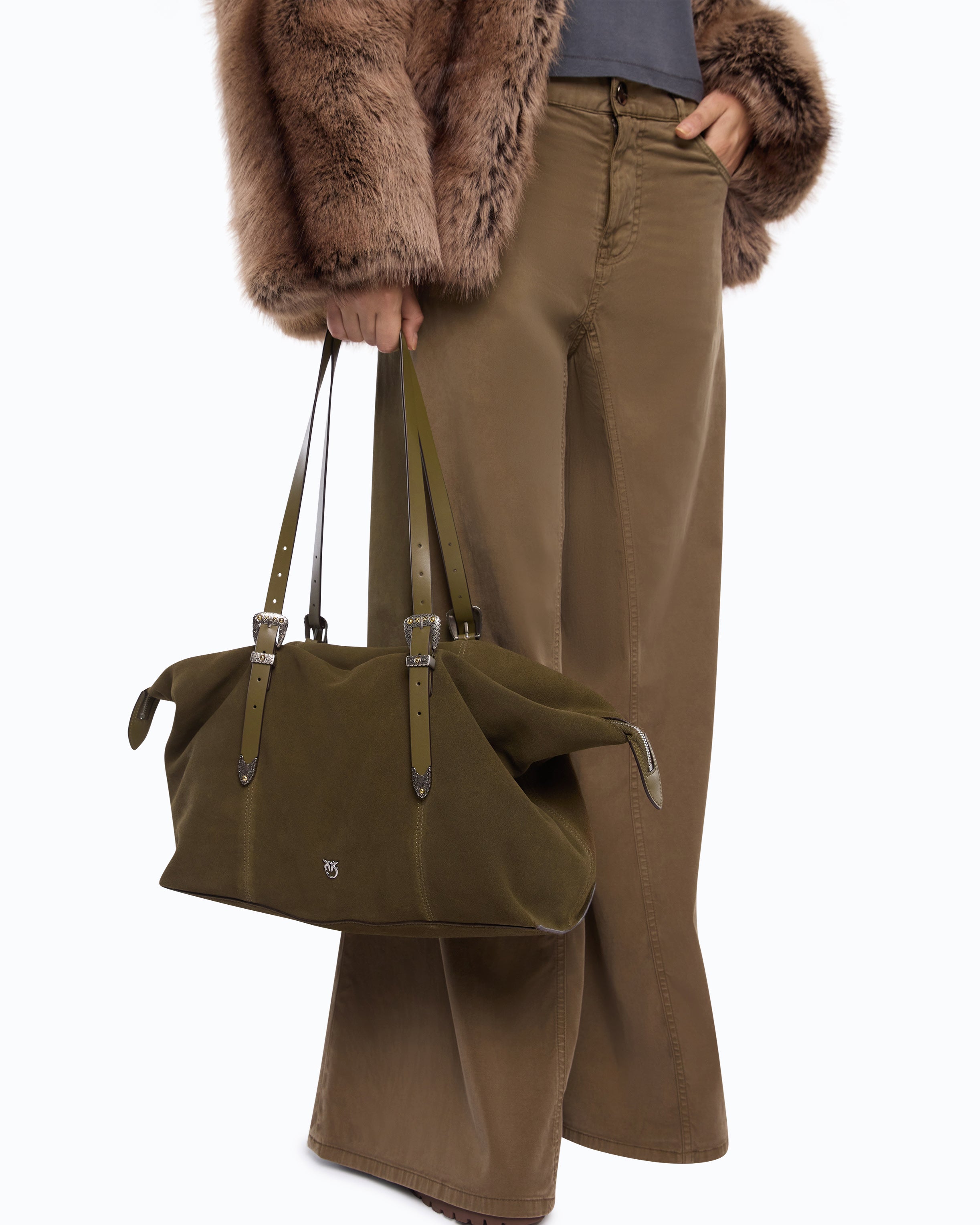 Pinko Tote Bag torebka zamszowa z detalami