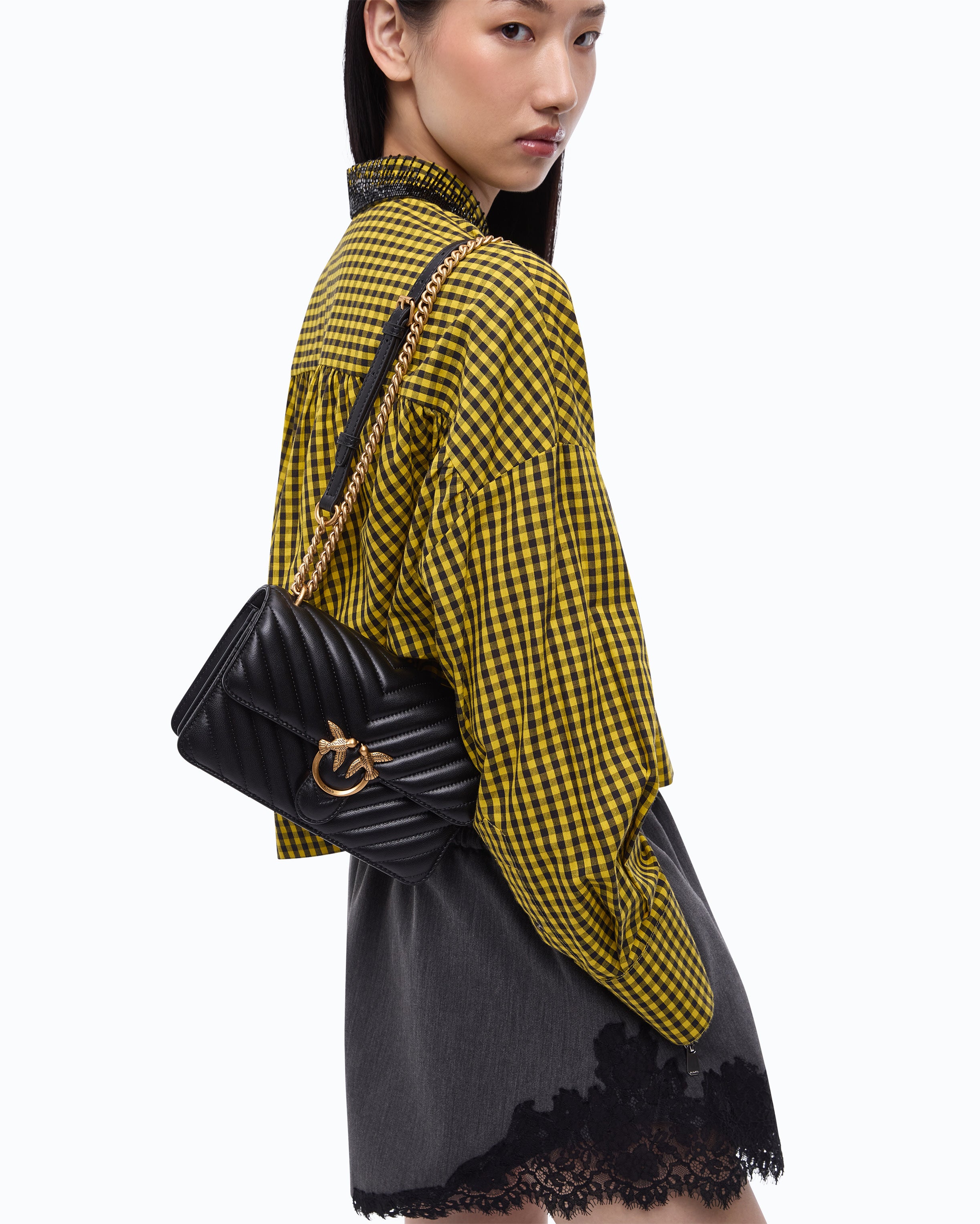 Pinko Love Bag One Chevron torebka skórzana czarna mini