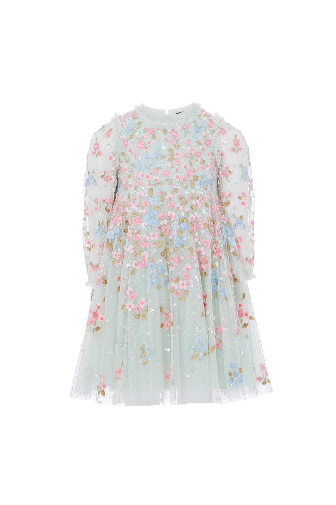 Needle & Thread Versailles Ditsy Long Sleeve Kids Dress sukienka zielona