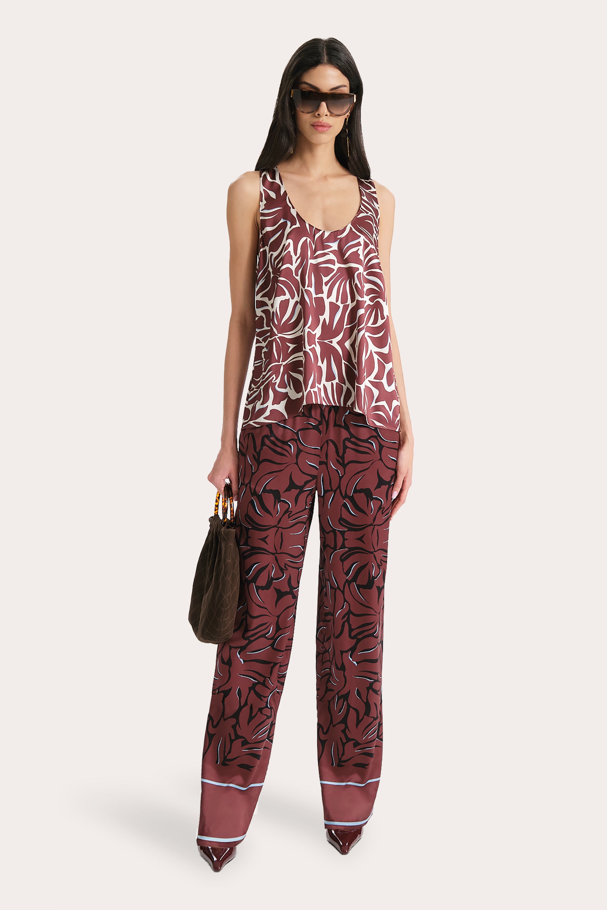 Elie Tahari Naya Silk Charmeuse bluzka koralowa print