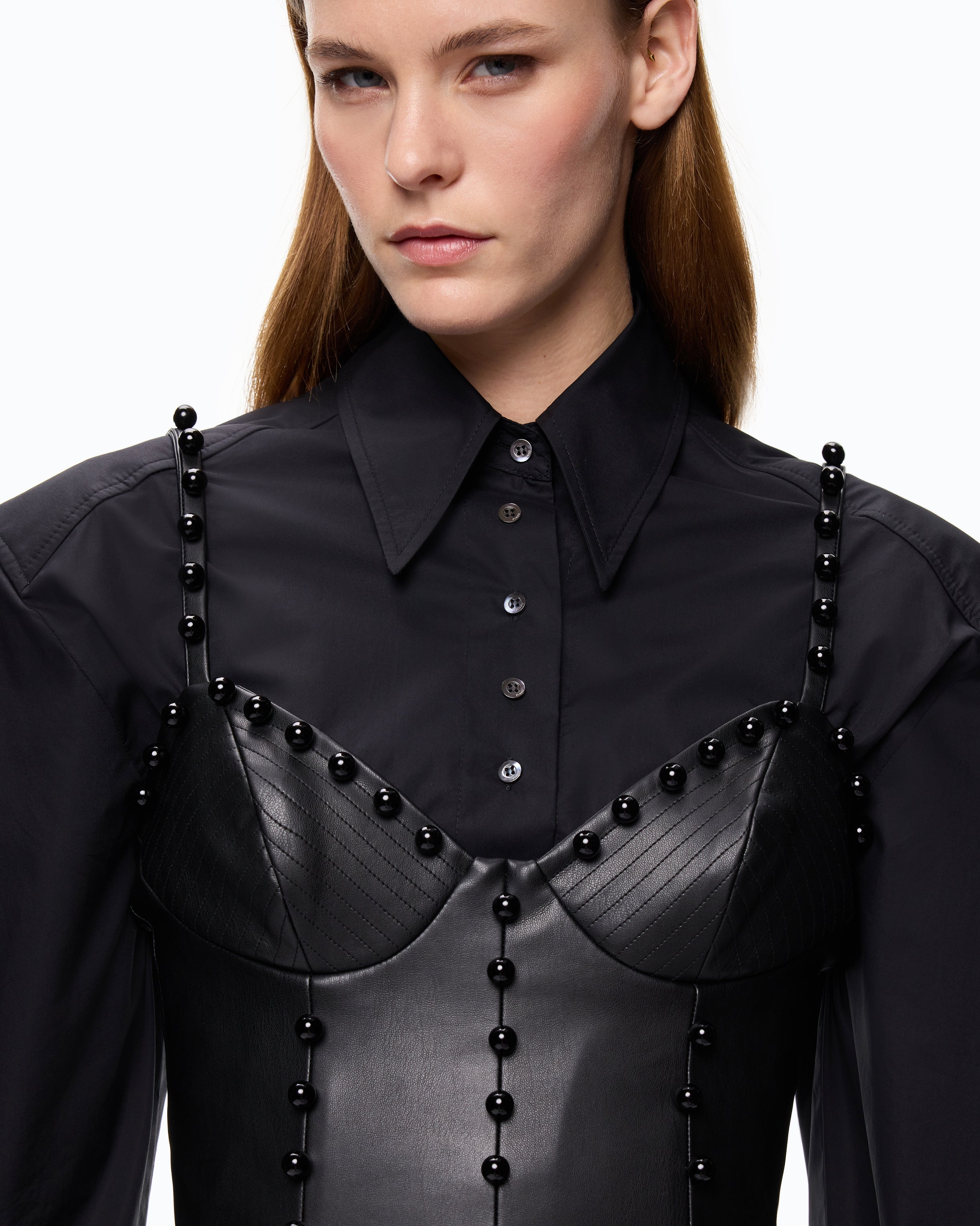 Pinko Porsche Bustier top gorsetowy czarny ekoskóra