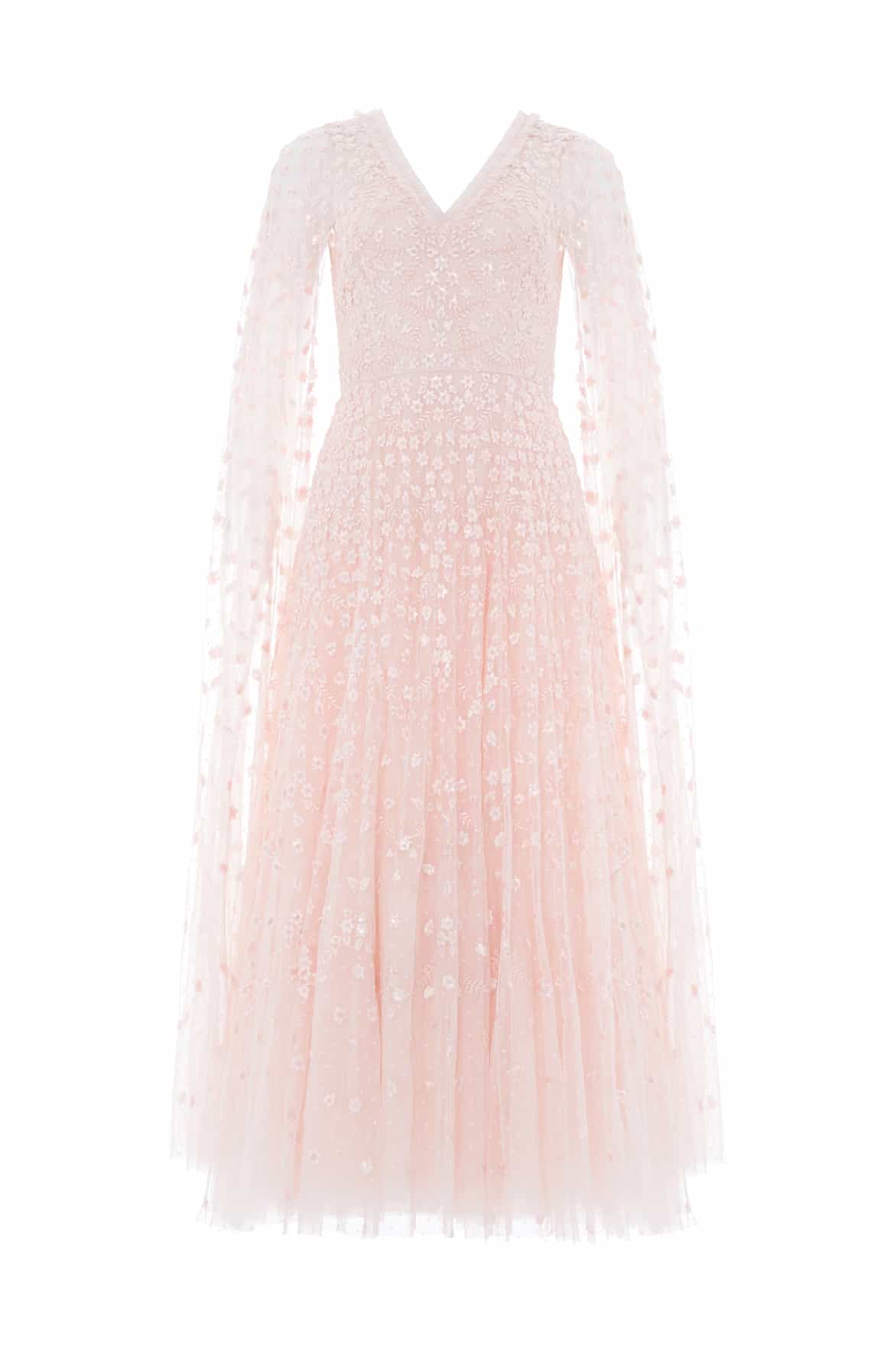 Needle & Thread Clover Cape Sleeve Ankle Gown sukienka różowa