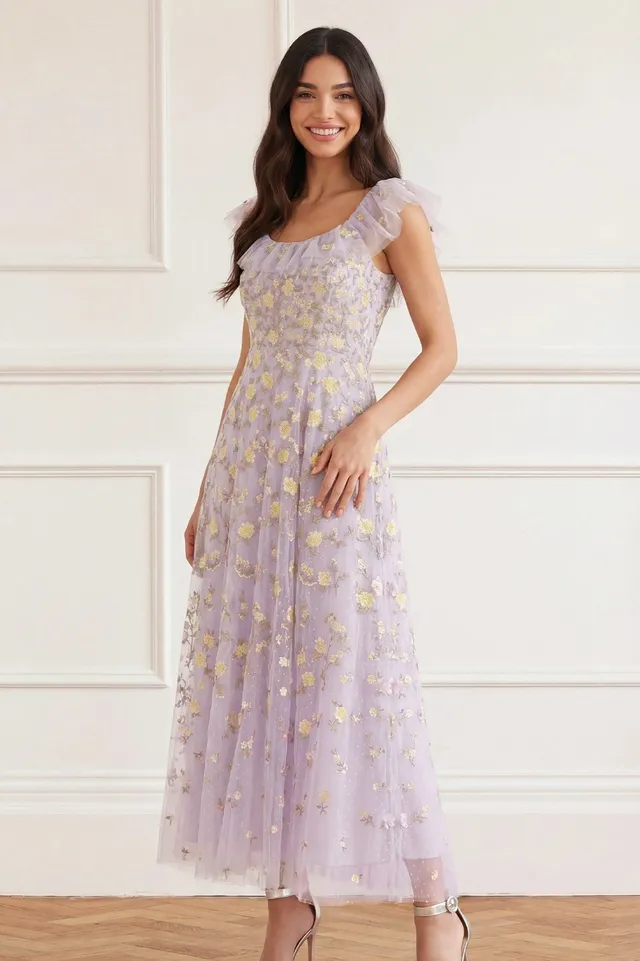 Needle & Thread Lea Ditsy Ankle Gown suknia liliowa do kostek