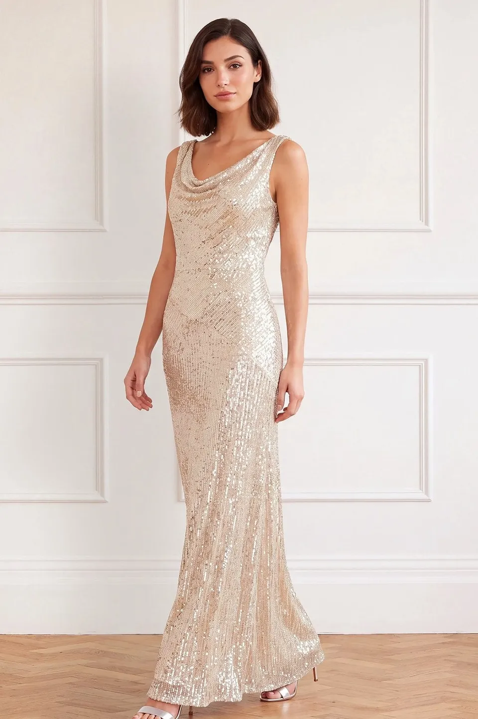 Needle & Thread Evangeline Sequin Gown suknia srebrna cekiny