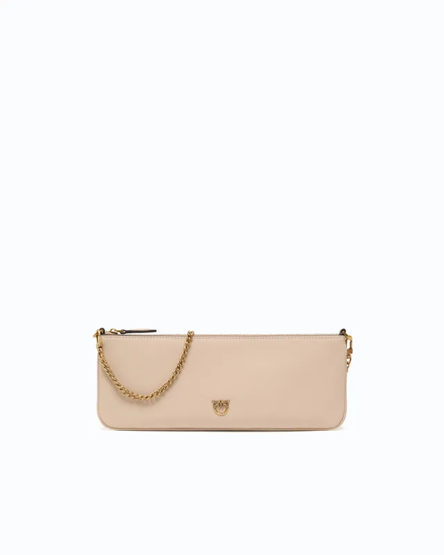 Pinko New Horizontal Flat torebka skórzana beżowa
