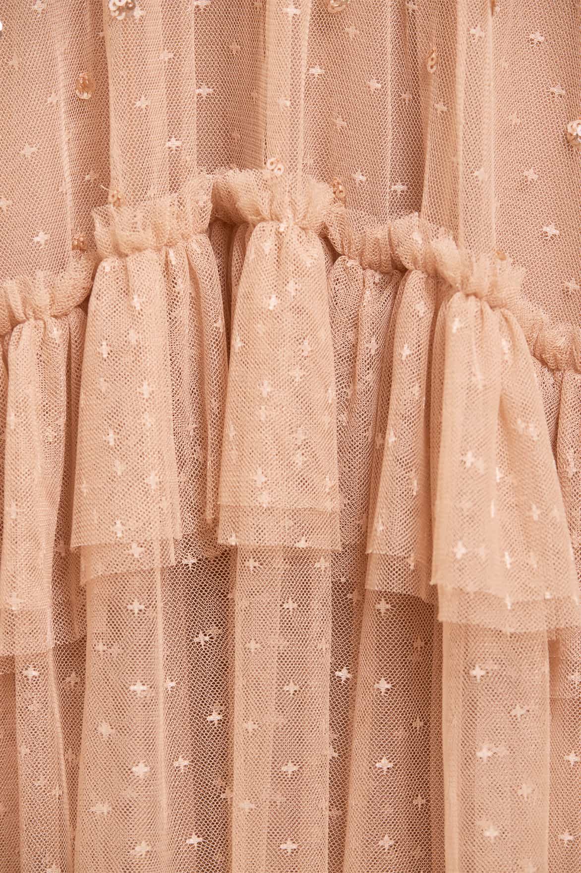 Needle & Thread Sequin Glimmer Rouched Off-Shoulder Gown suknia beż